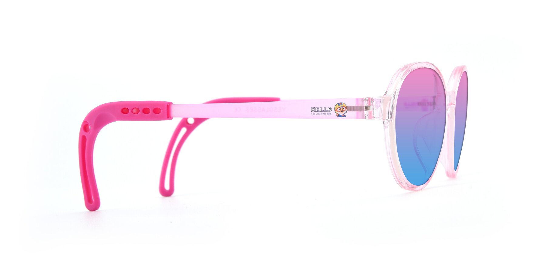 Side of 1020 in Tranparent Pink with Pink / Blue Gradient Lenses