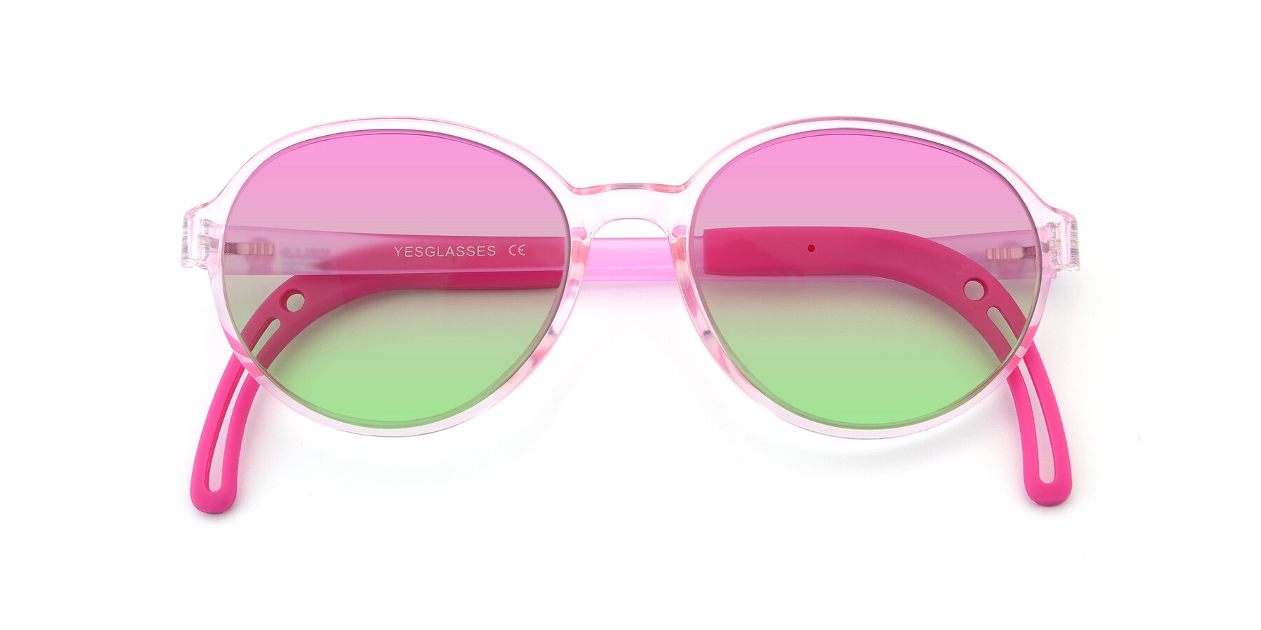 Folded Front of 1020 in Tranparent Pink with Pink / Green Gradient Lenses