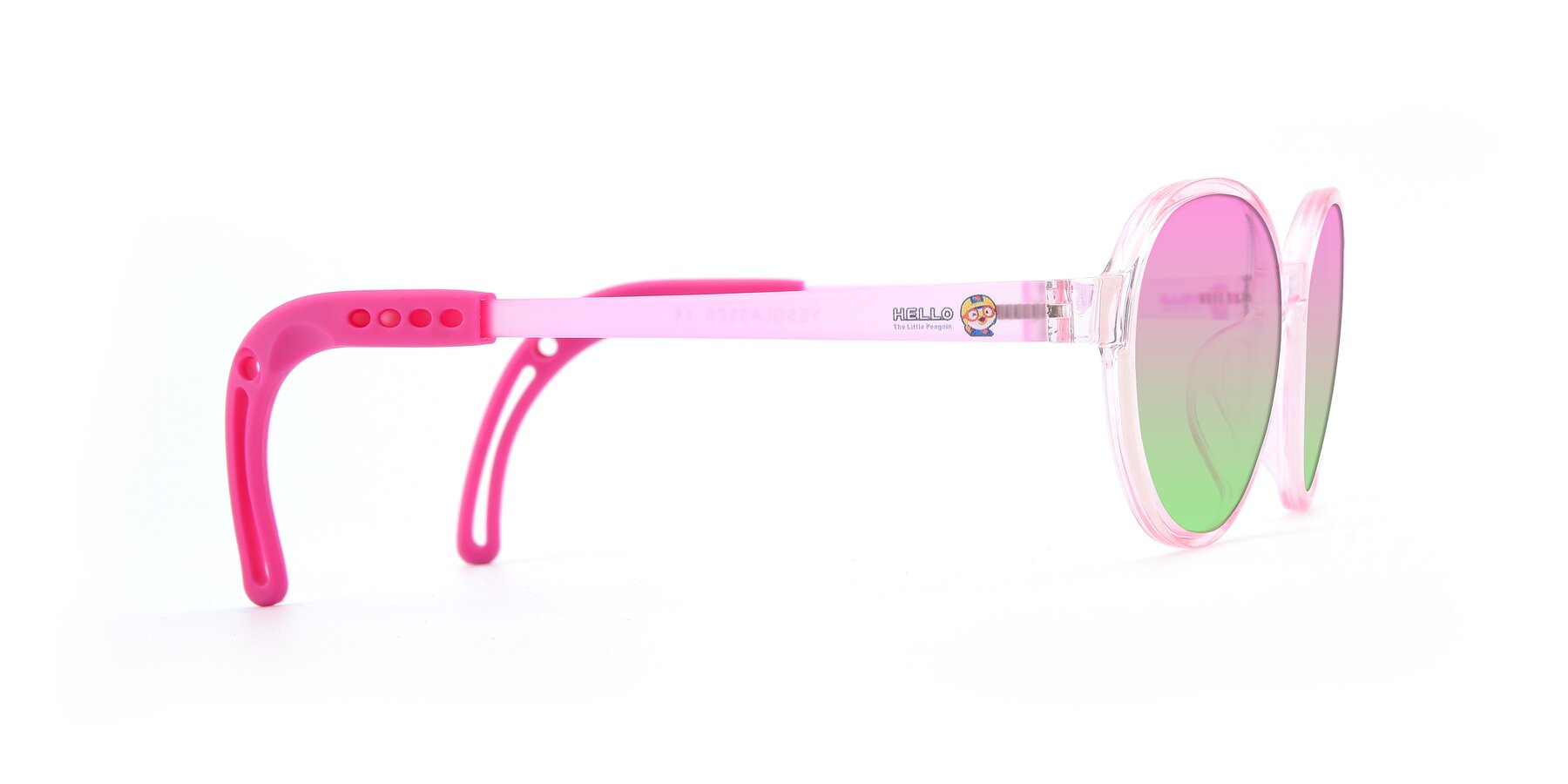 Side of 1020 in Tranparent Pink with Pink / Green Gradient Lenses