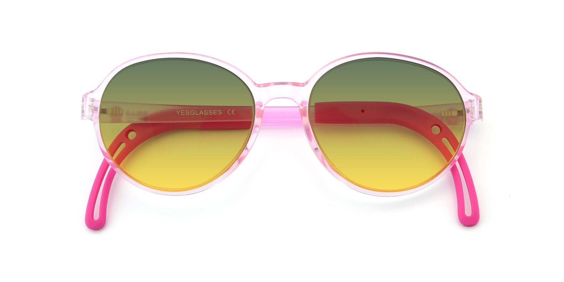 Folded Front of 1020 in Tranparent Pink with Green / Yellow Gradient Lenses