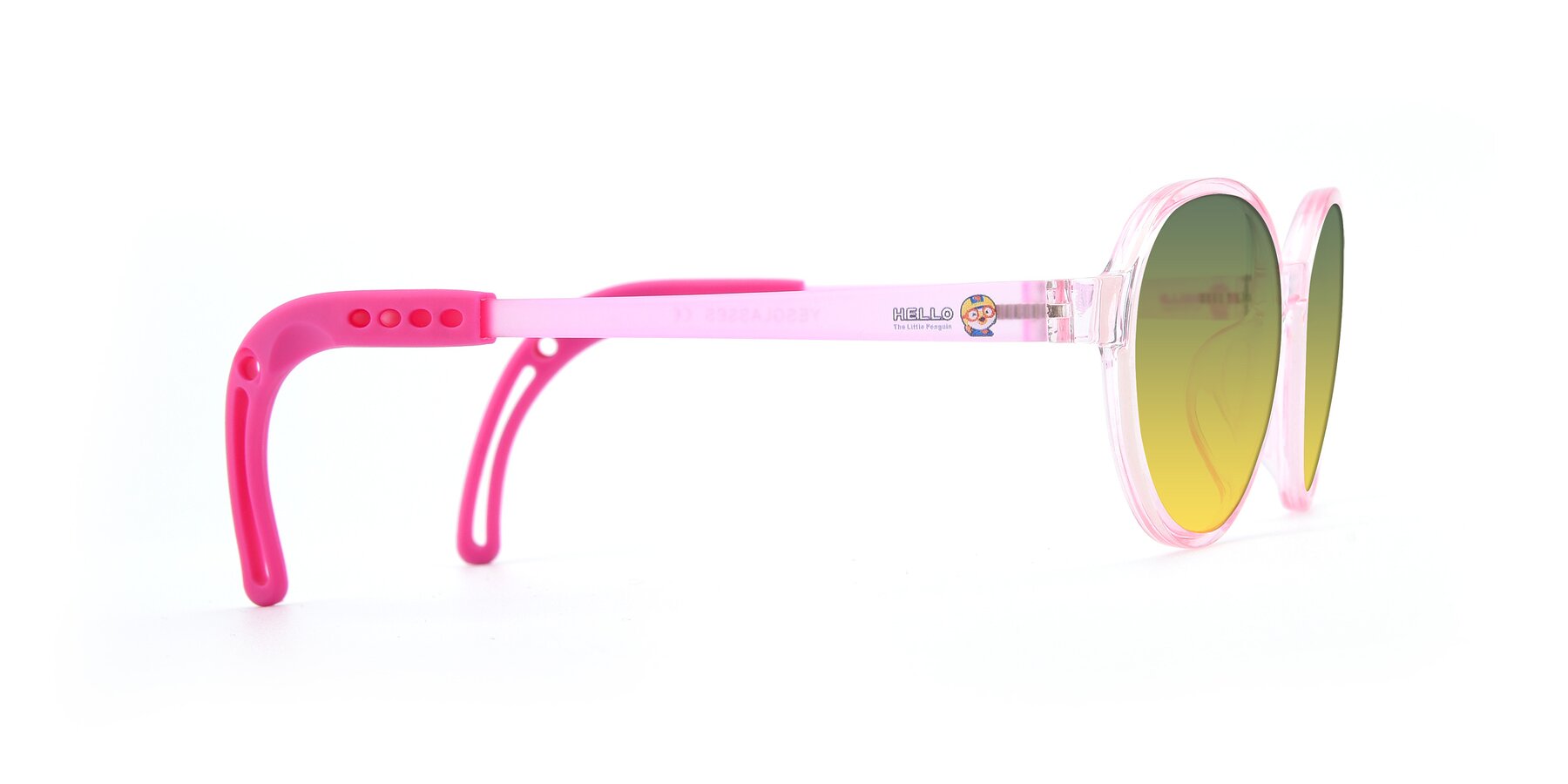 Side of 1020 in Tranparent Pink with Green / Yellow Gradient Lenses