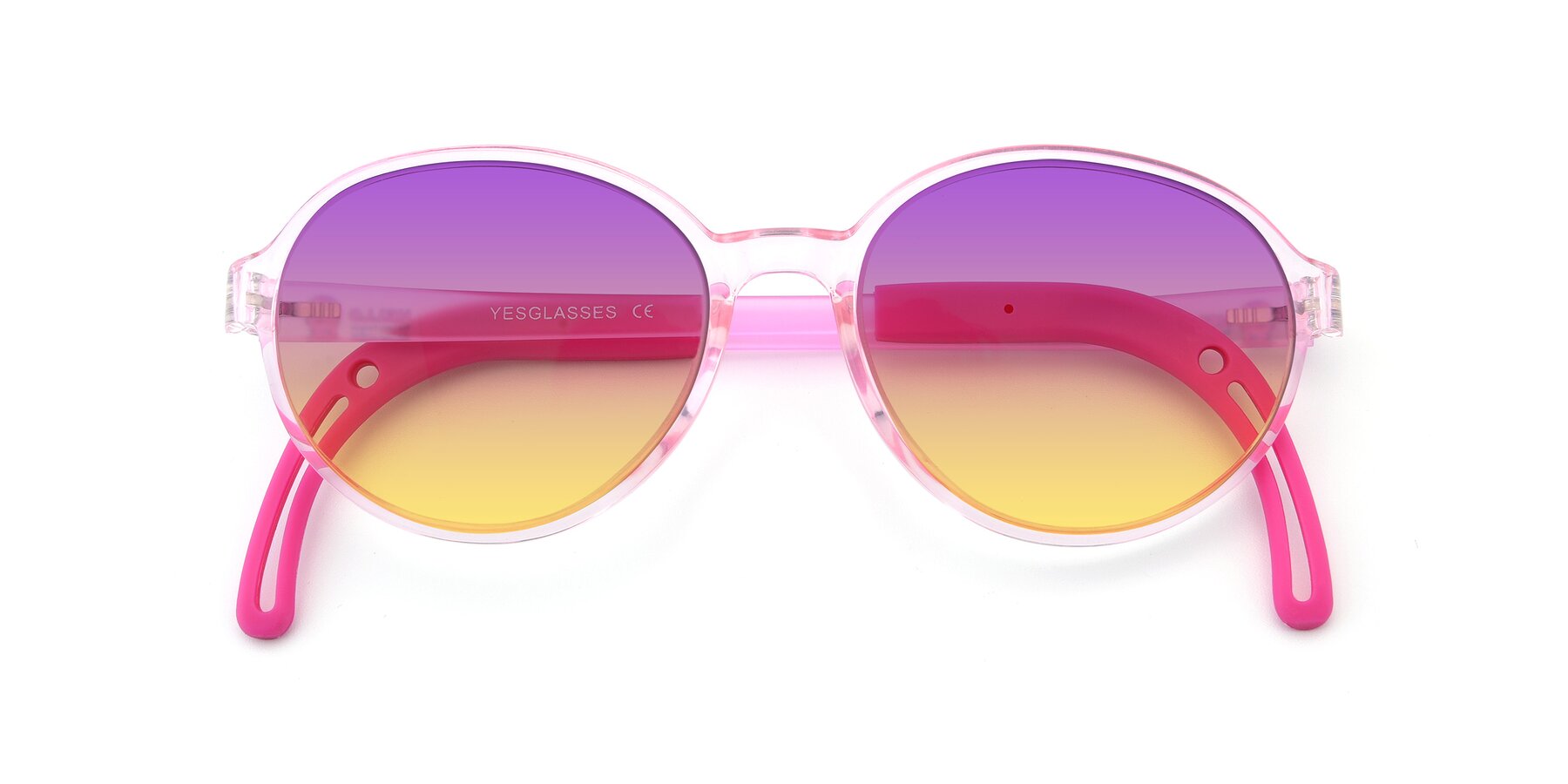 Folded Front of 1020 in Tranparent Pink with Purple / Yellow Gradient Lenses