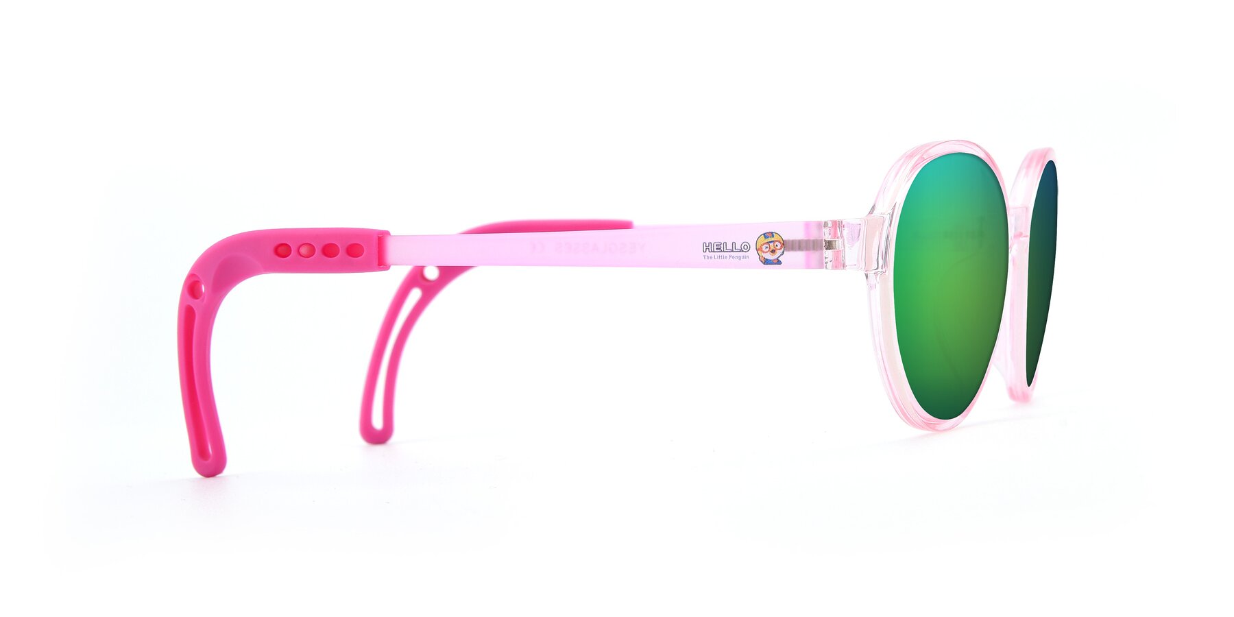 Side of 1020 in Tranparent Pink with Green Mirrored Lenses
