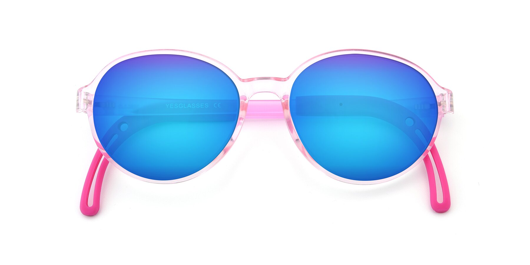 Folded Front of 1020 in Tranparent Pink with Blue Mirrored Lenses