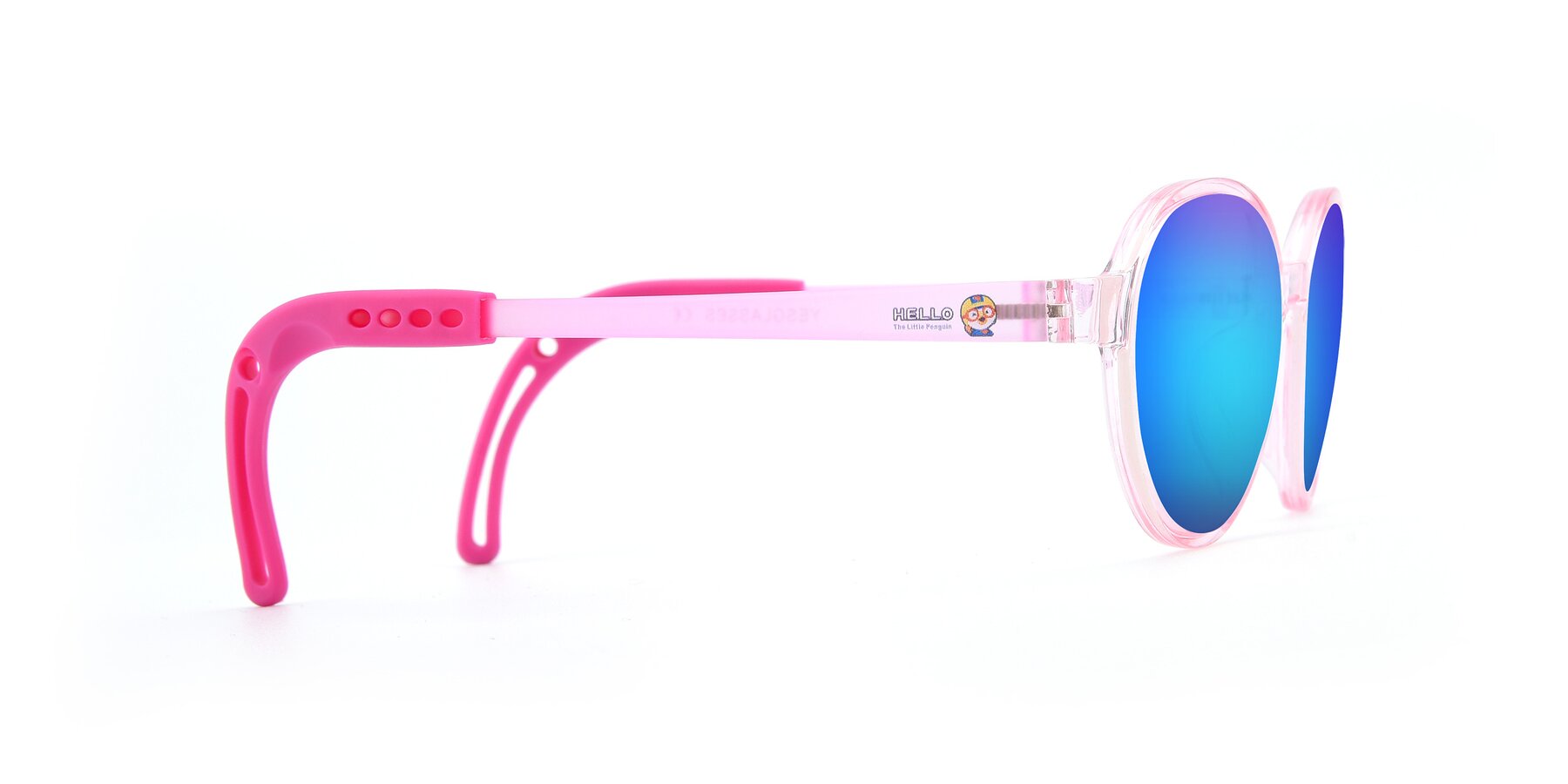 Side of 1020 in Tranparent Pink with Blue Mirrored Lenses