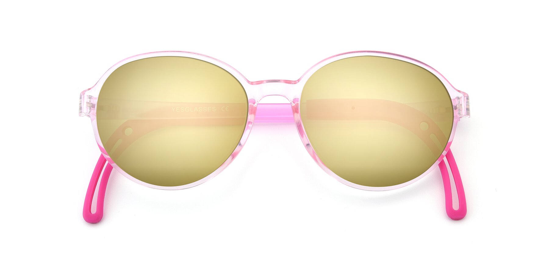 Folded Front of 1020 in Tranparent Pink with Gold Mirrored Lenses