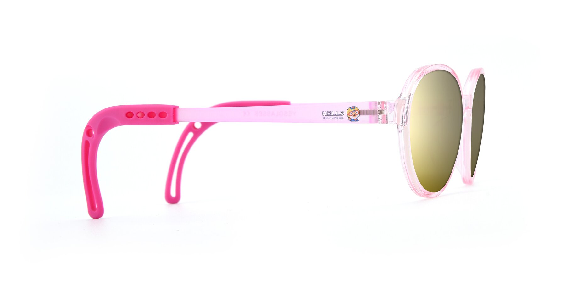 Side of 1020 in Tranparent Pink with Gold Mirrored Lenses