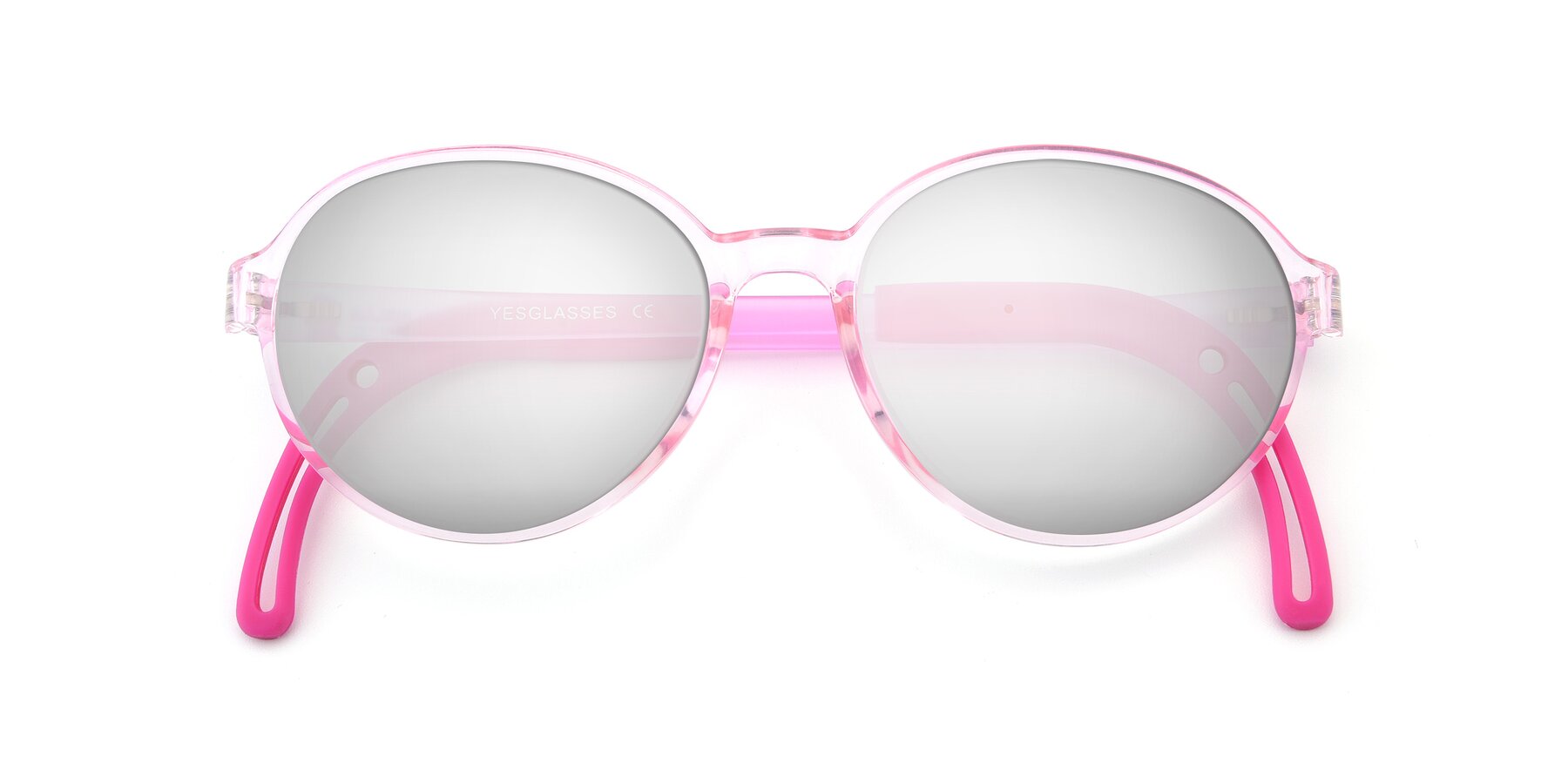 Folded Front of 1020 in Tranparent Pink with Silver Mirrored Lenses