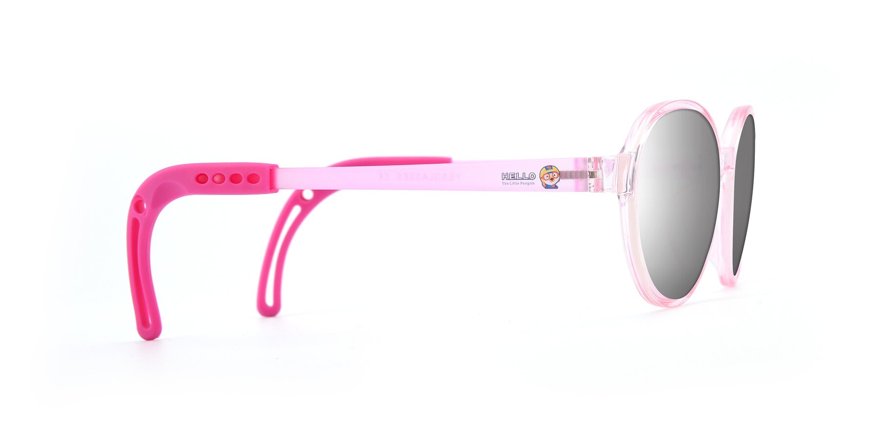 Side of 1020 in Tranparent Pink with Silver Mirrored Lenses