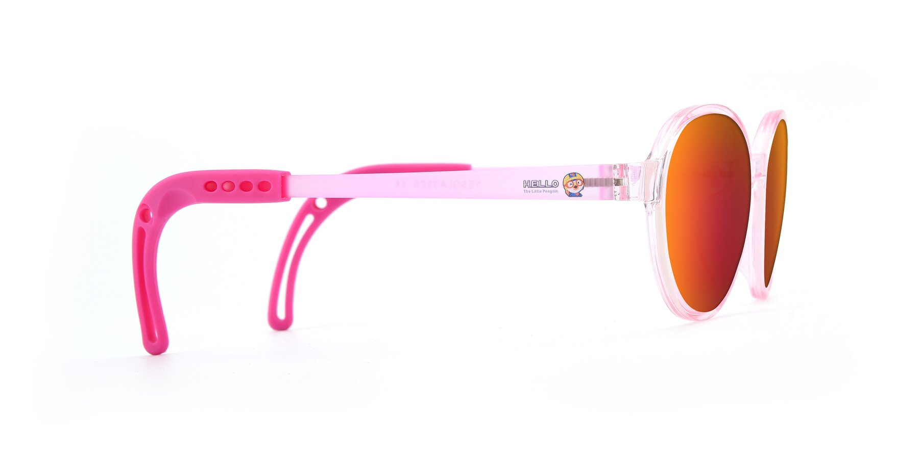 Side of 1020 in Tranparent Pink with Red Gold Mirrored Lenses