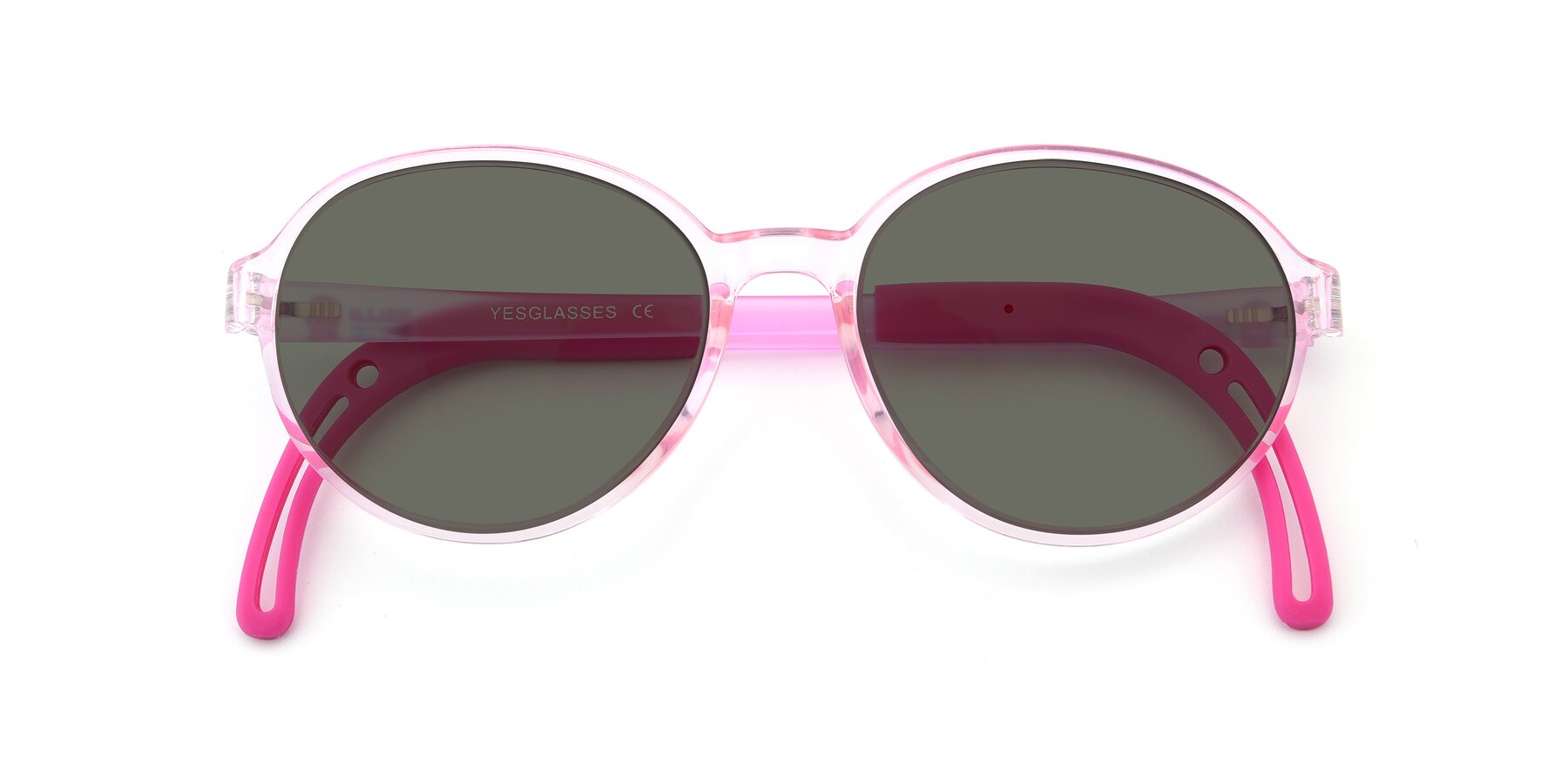Folded Front of 1020 in Tranparent Pink with Gray Polarized Lenses