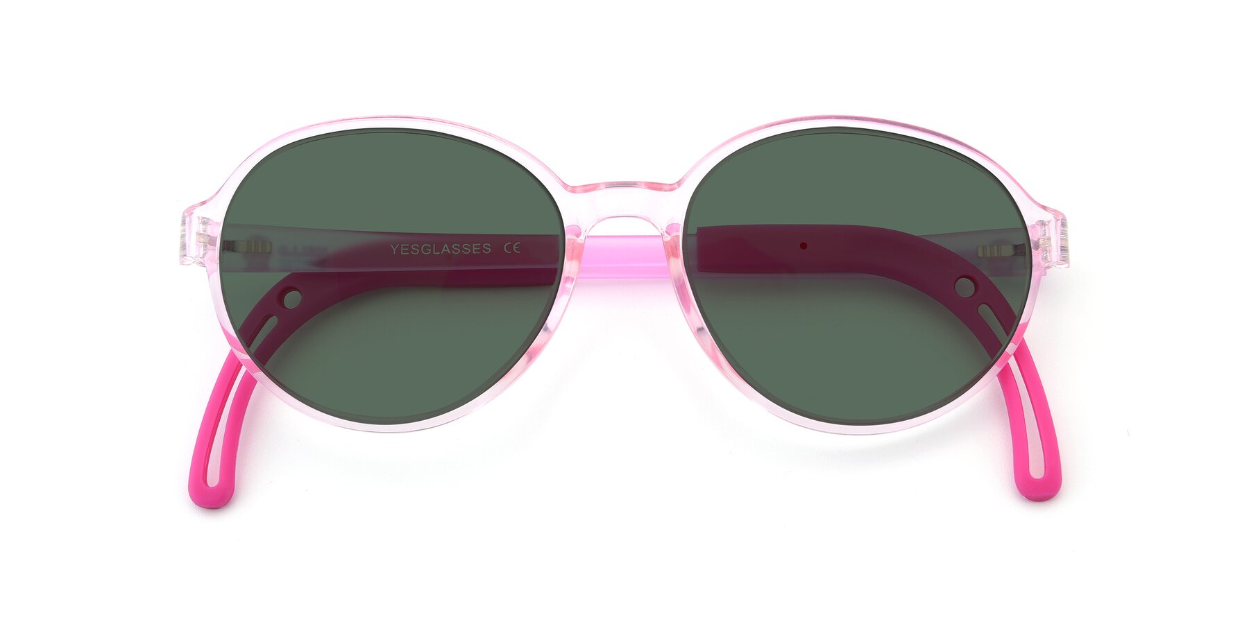Folded Front of 1020 in Tranparent Pink with Green Polarized Lenses