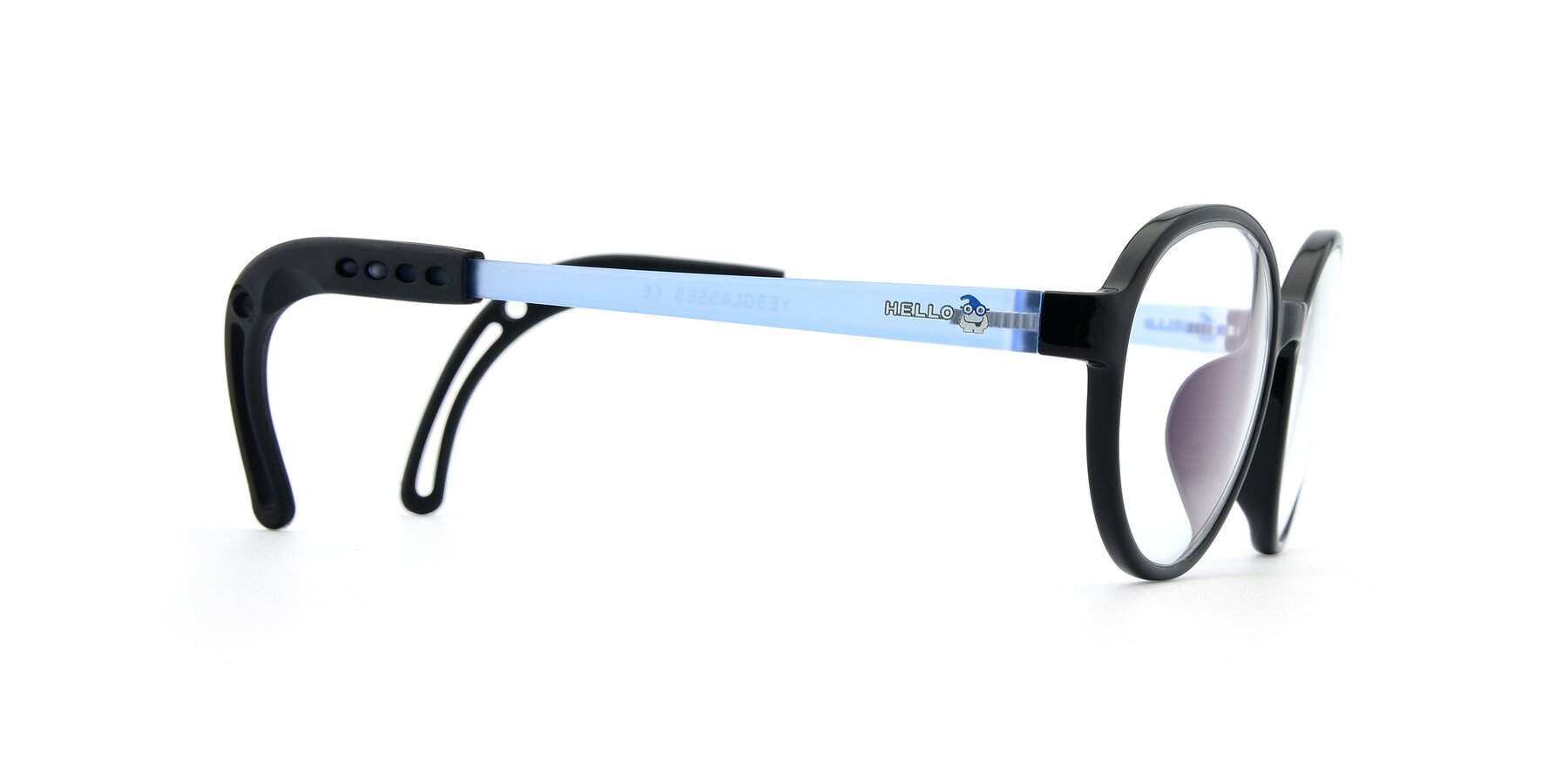 Side of 1020 in Black-Blue with Clear Eyeglass Lenses