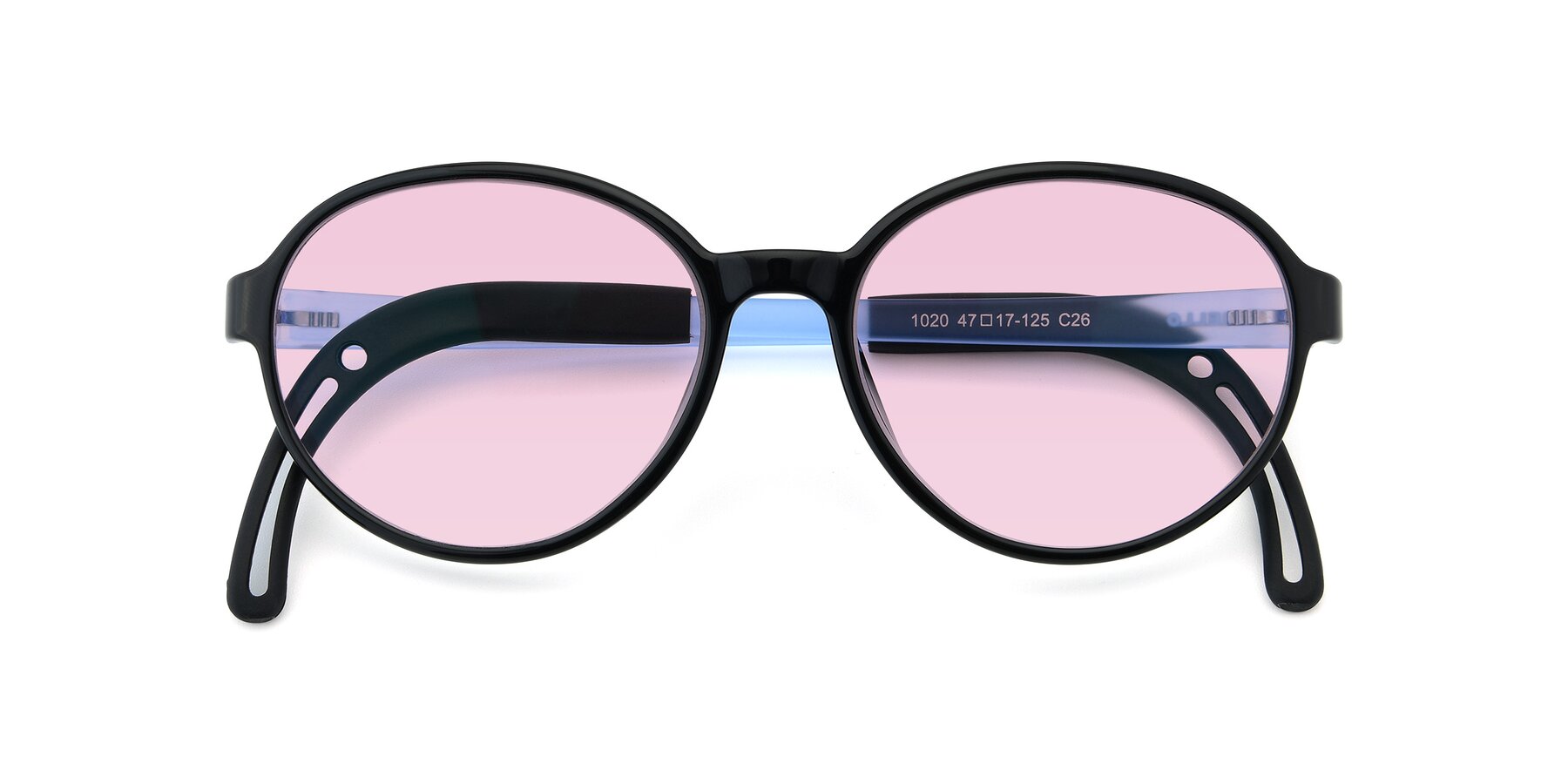Folded Front of 1020 in Black-Blue with Light Pink Tinted Lenses