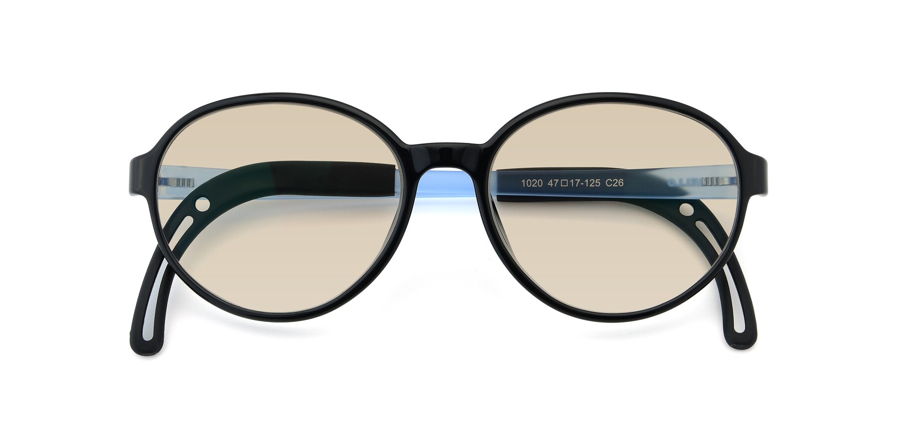 Folded Front of 1020 in Black-Blue with Light Brown Tinted Lenses