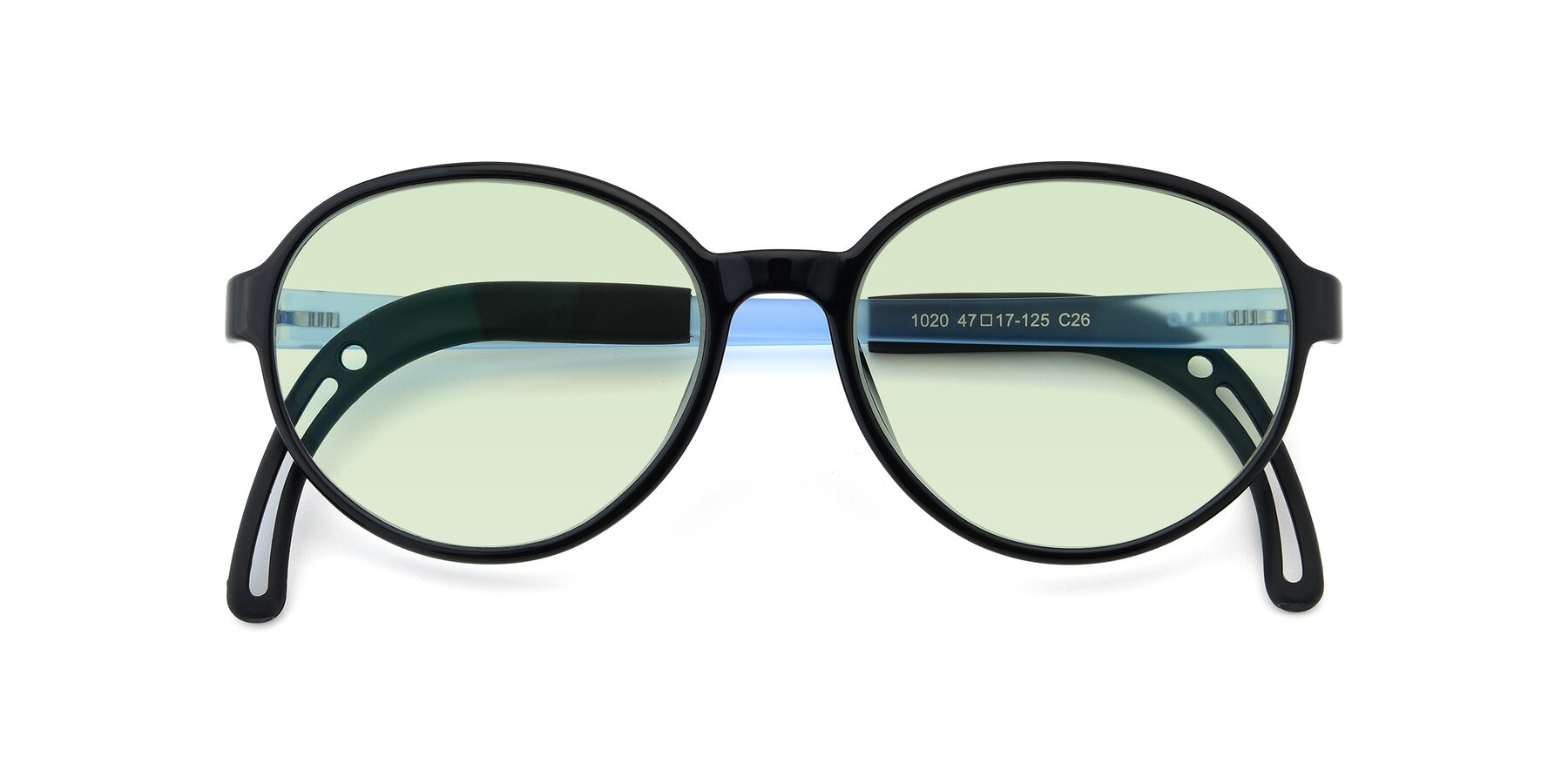 Folded Front of 1020 in Black-Blue with Light Green Tinted Lenses