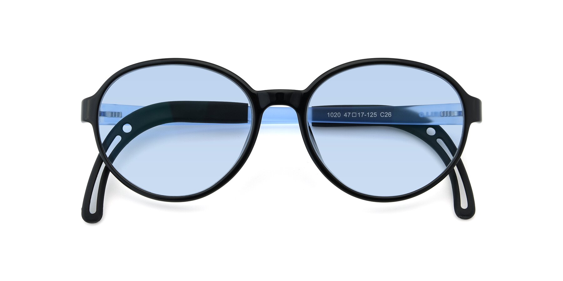 Folded Front of 1020 in Black-Blue with Light Blue Tinted Lenses