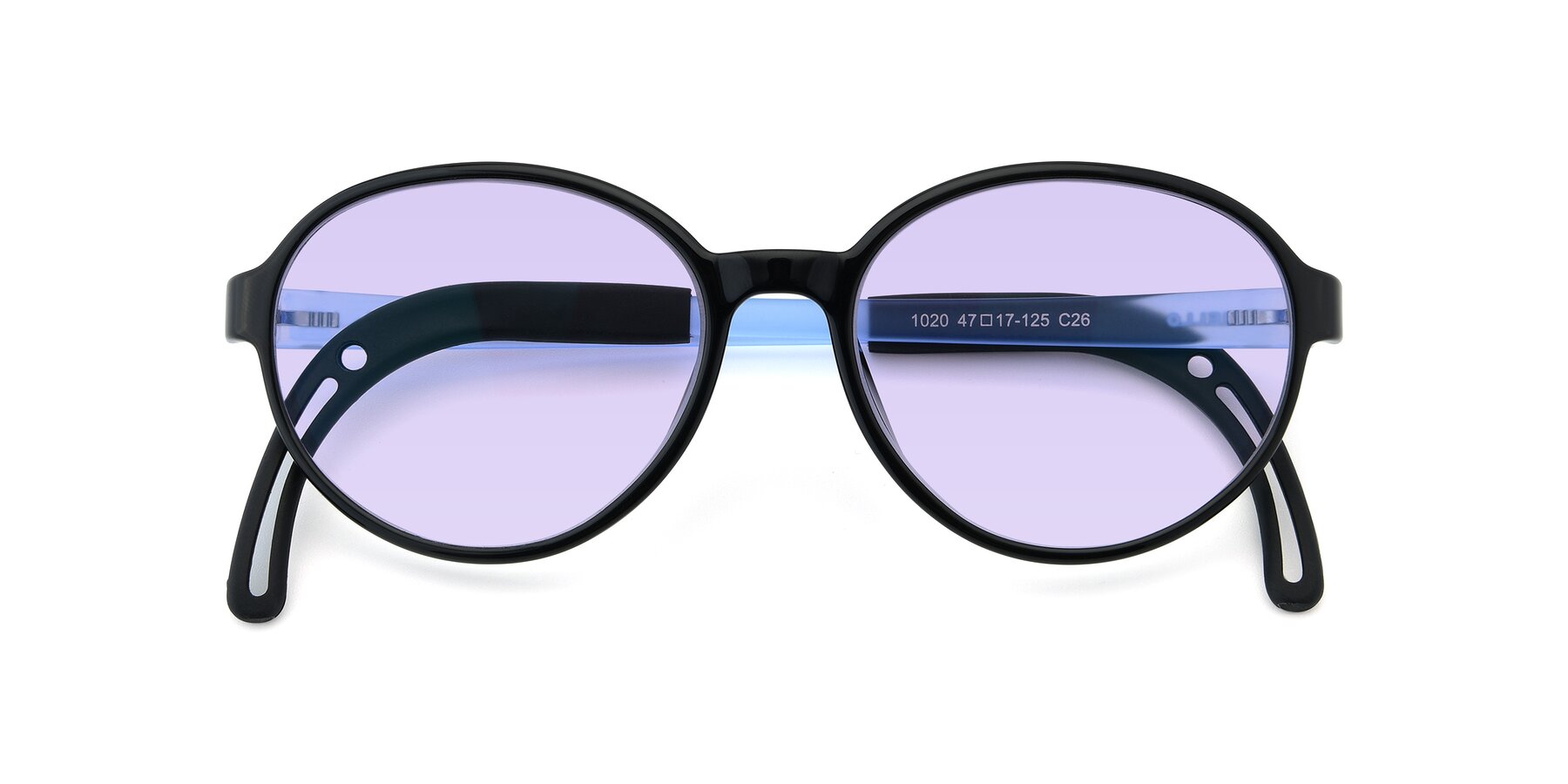 Folded Front of 1020 in Black-Blue with Light Purple Tinted Lenses