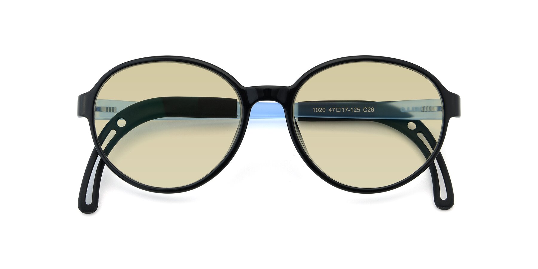Folded Front of 1020 in Black-Blue with Light Champagne Tinted Lenses