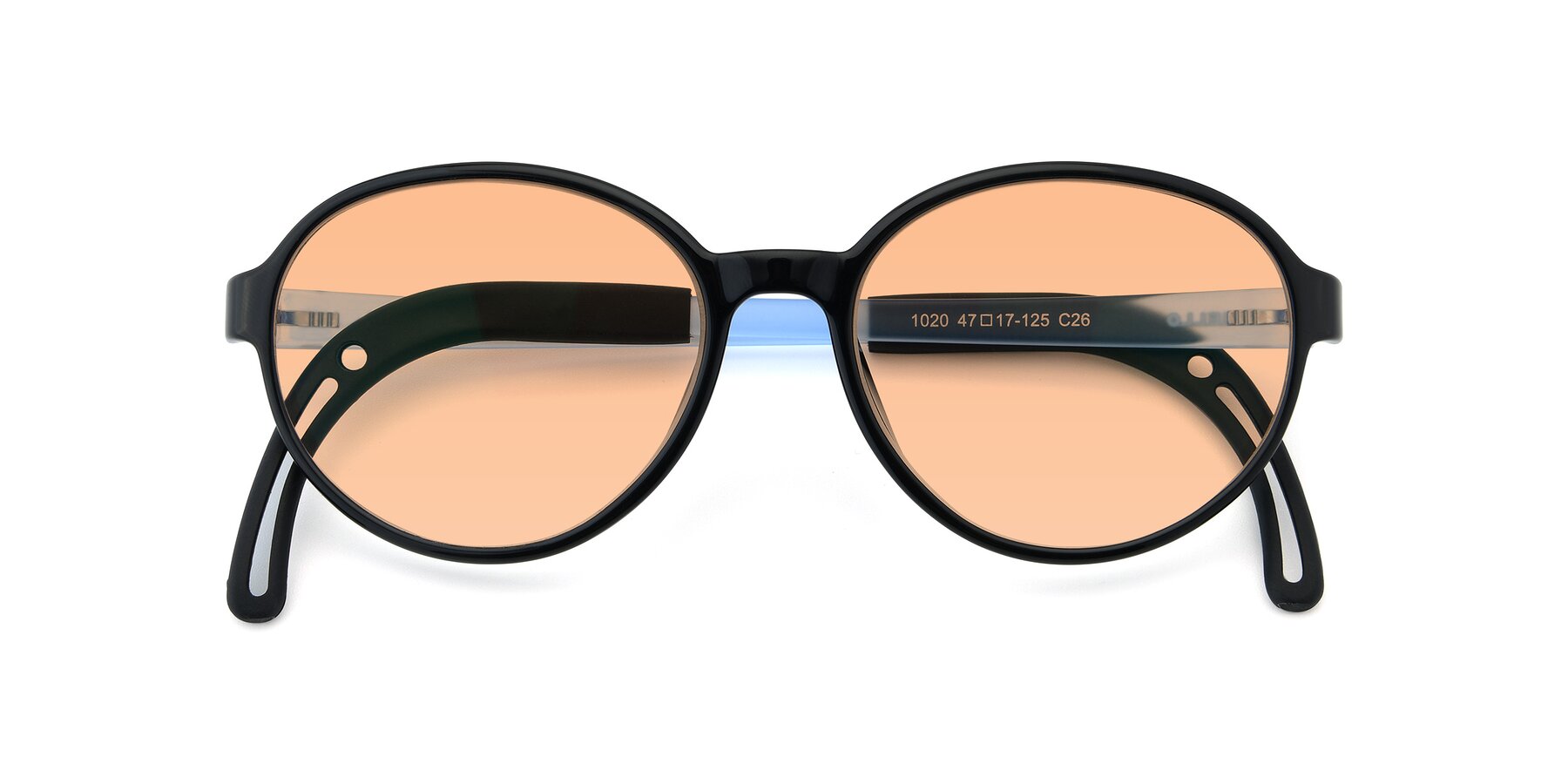 Folded Front of 1020 in Black-Blue with Light Orange Tinted Lenses