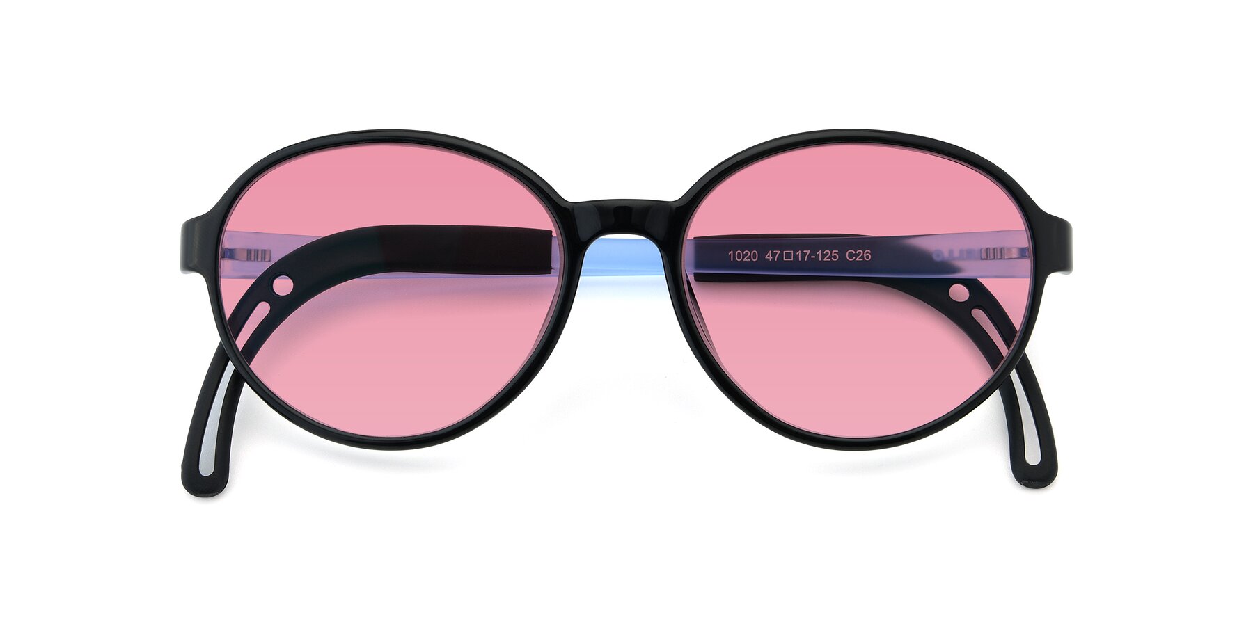 Folded Front of 1020 in Black-Blue with Pink Tinted Lenses