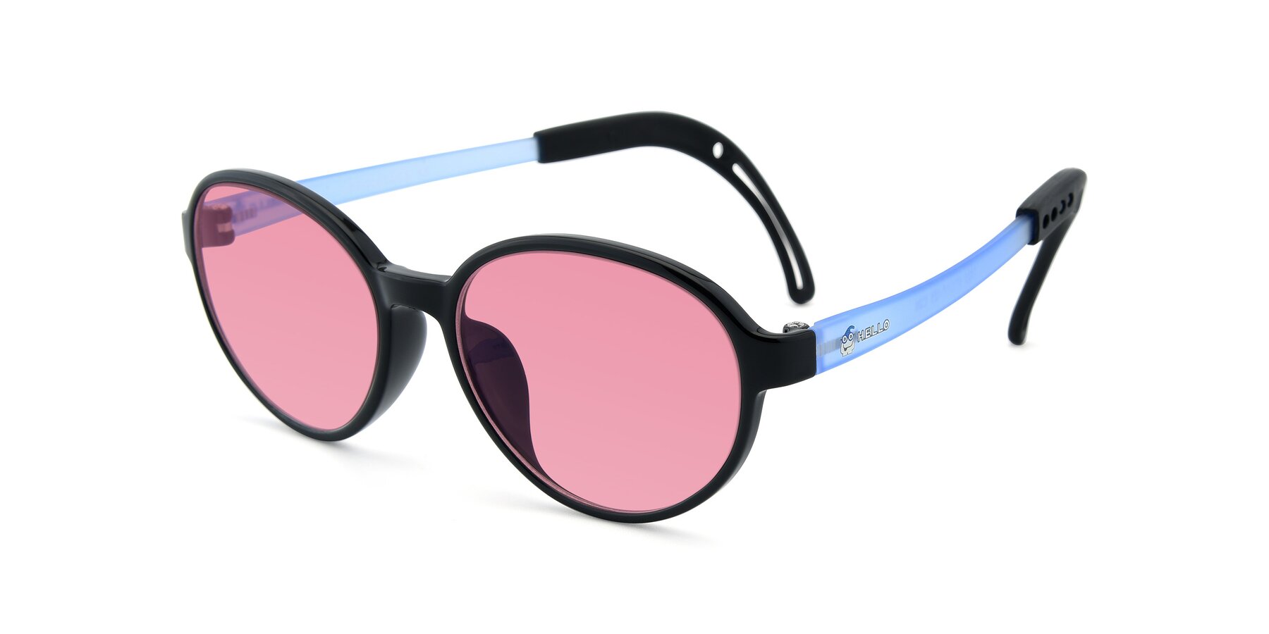 Angle of 1020 in Black-Blue with Pink Tinted Lenses