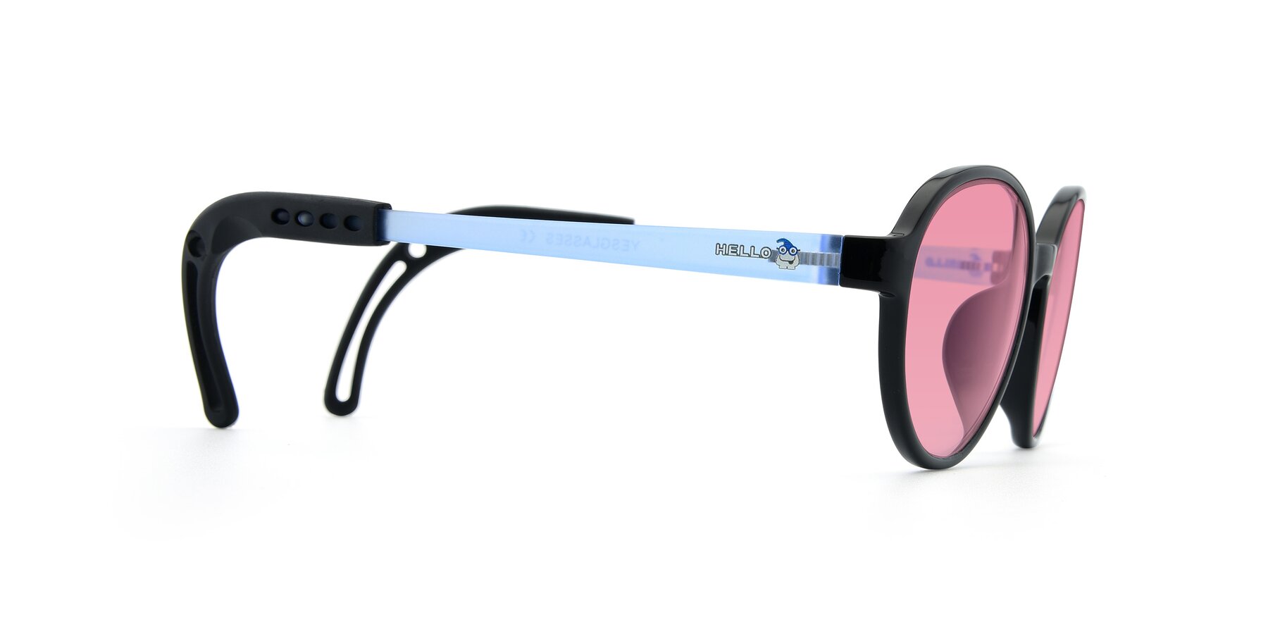 Side of 1020 in Black-Blue with Pink Tinted Lenses