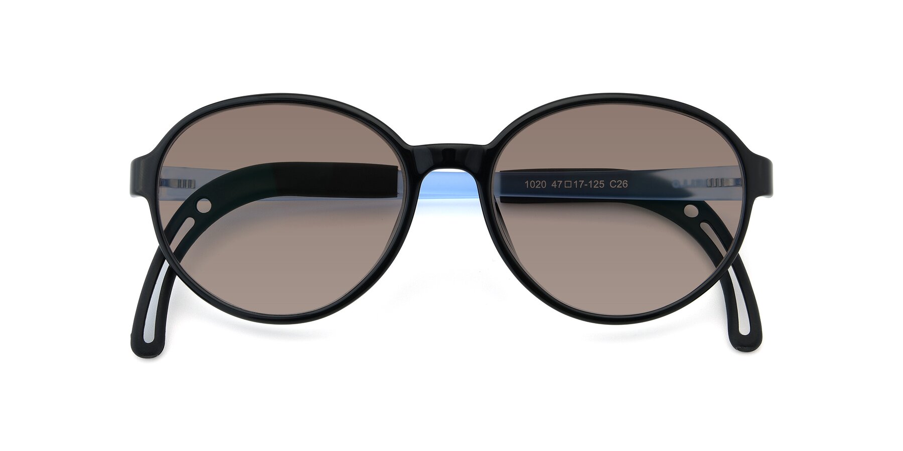 Folded Front of 1020 in Black-Blue with Medium Brown Tinted Lenses
