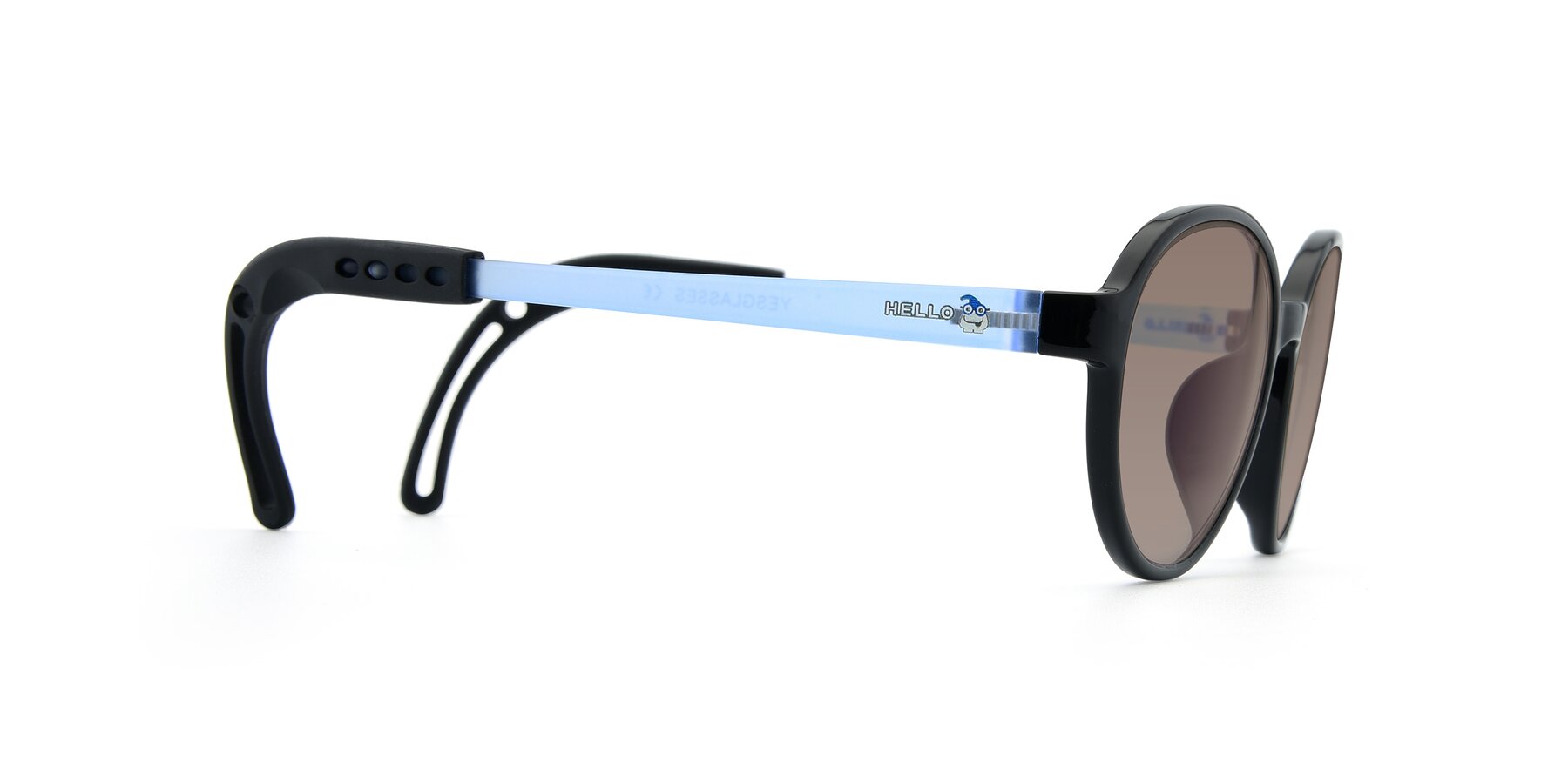 Side of 1020 in Black-Blue with Medium Brown Tinted Lenses