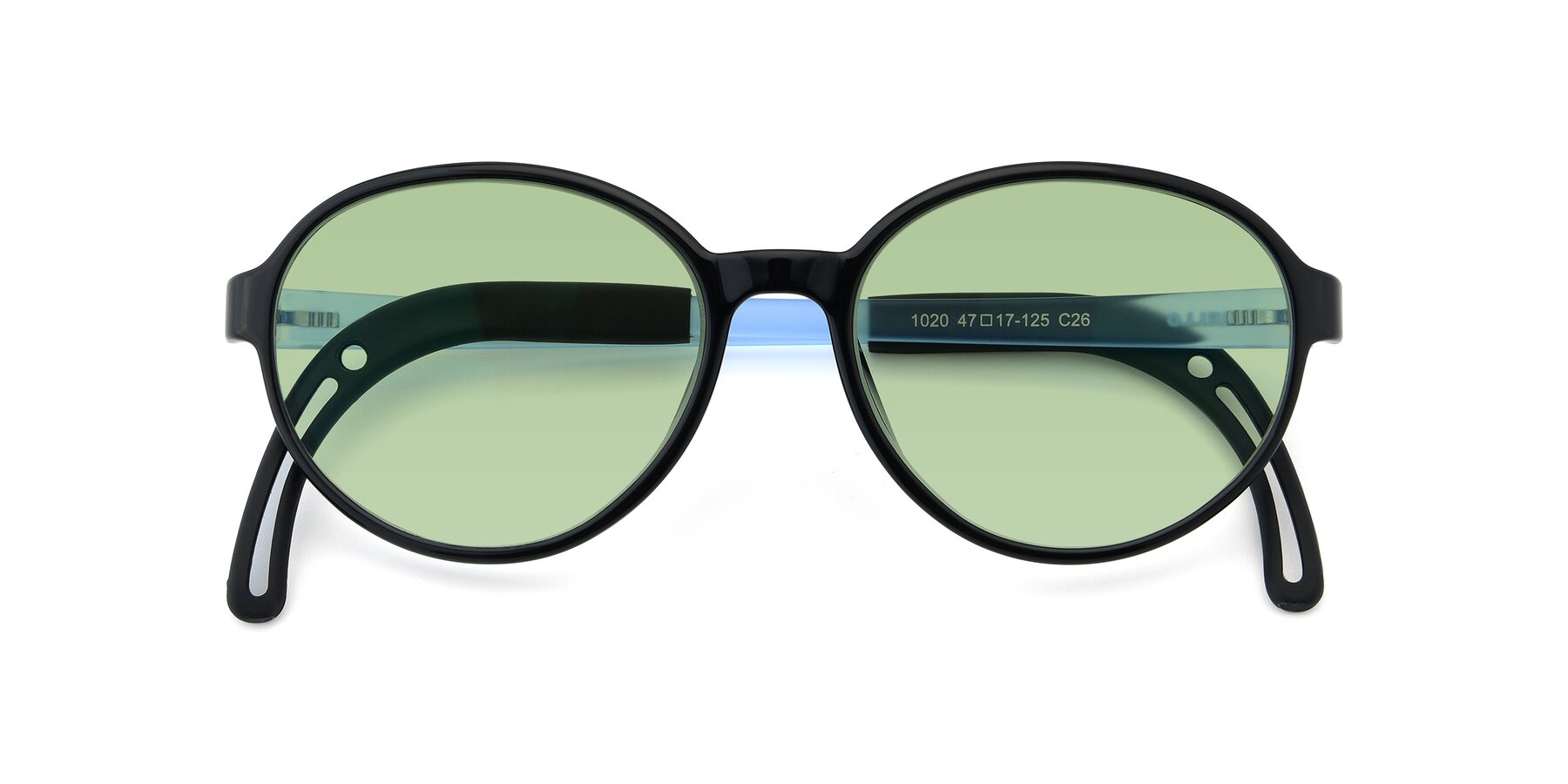 Folded Front of 1020 in Black-Blue with Medium Green Tinted Lenses