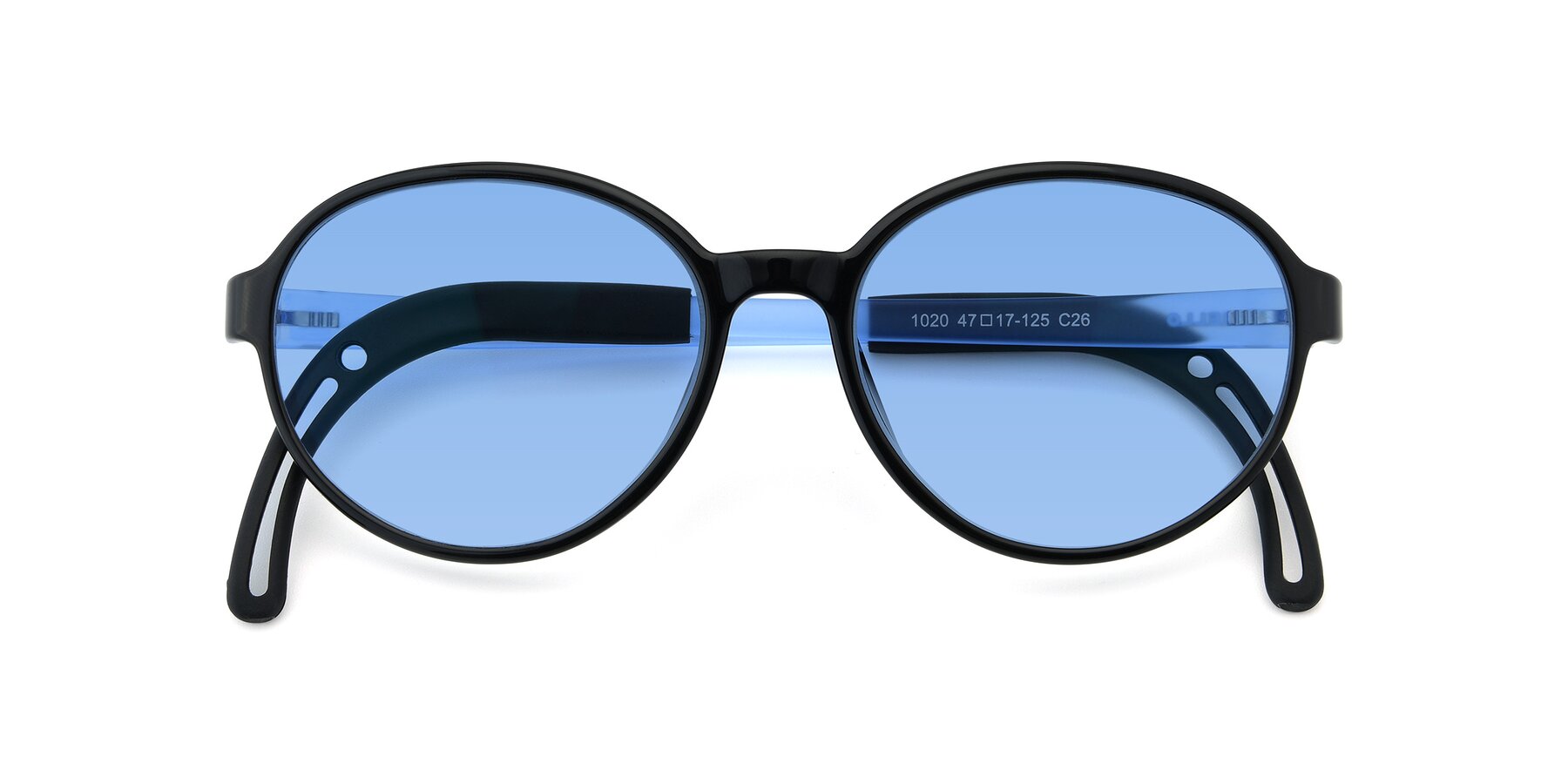 Folded Front of 1020 in Black-Blue with Medium Blue Tinted Lenses