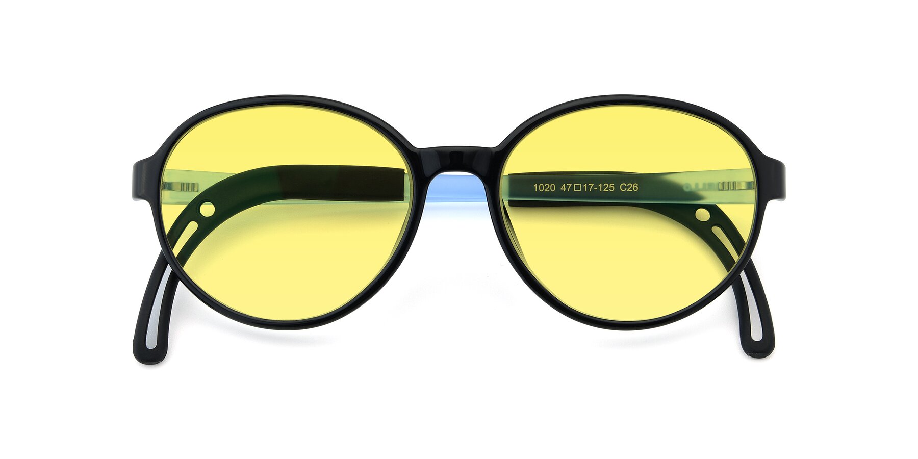 Folded Front of 1020 in Black-Blue with Medium Yellow Tinted Lenses