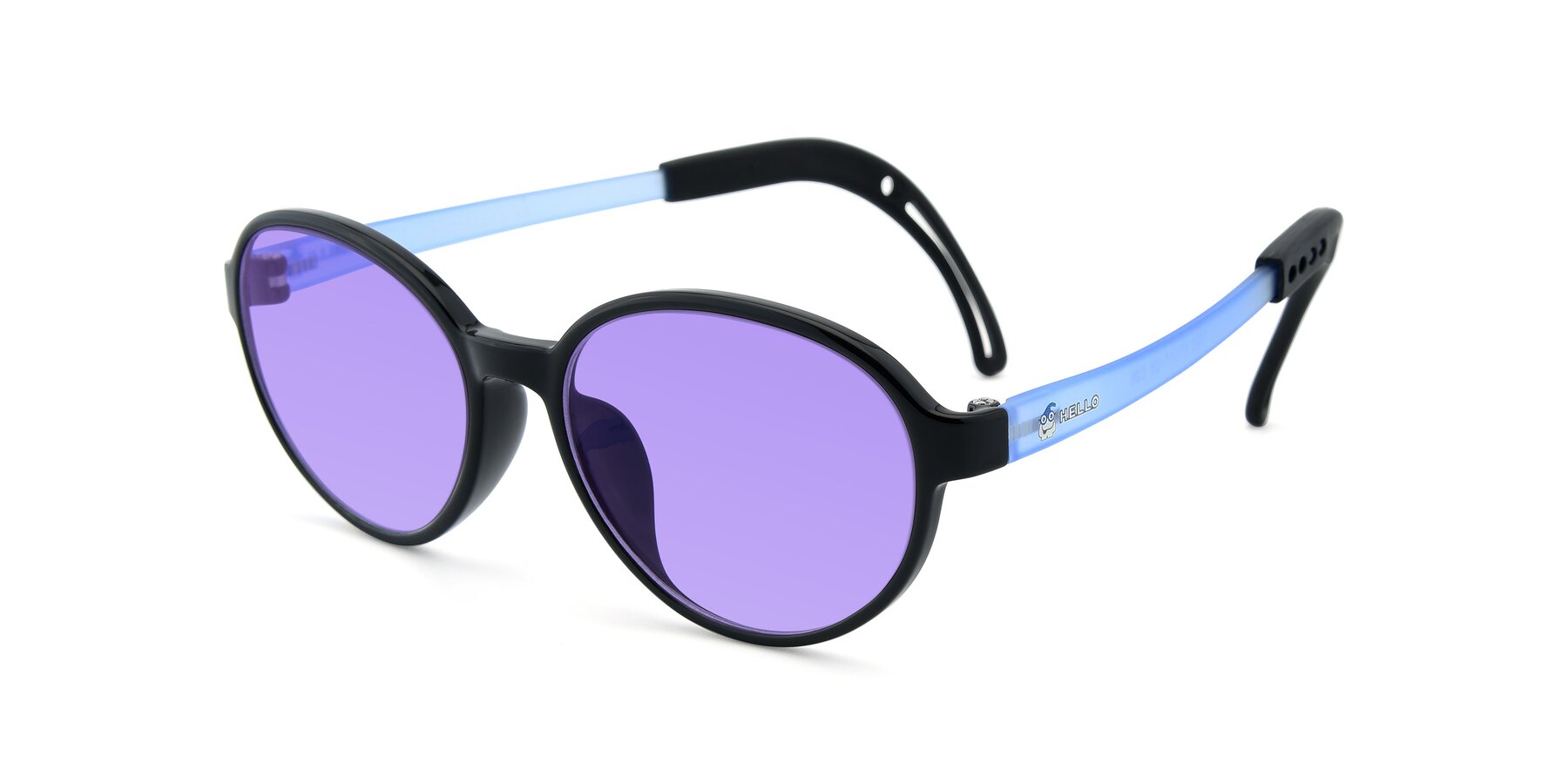 Angle of 1020 in Black-Blue with Medium Purple Tinted Lenses