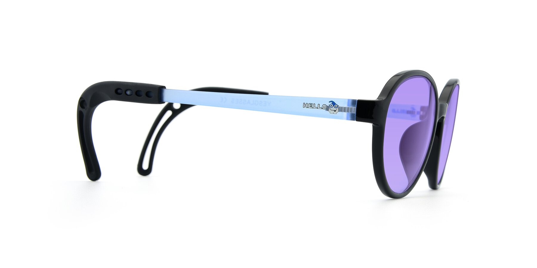 Side of 1020 in Black-Blue with Medium Purple Tinted Lenses