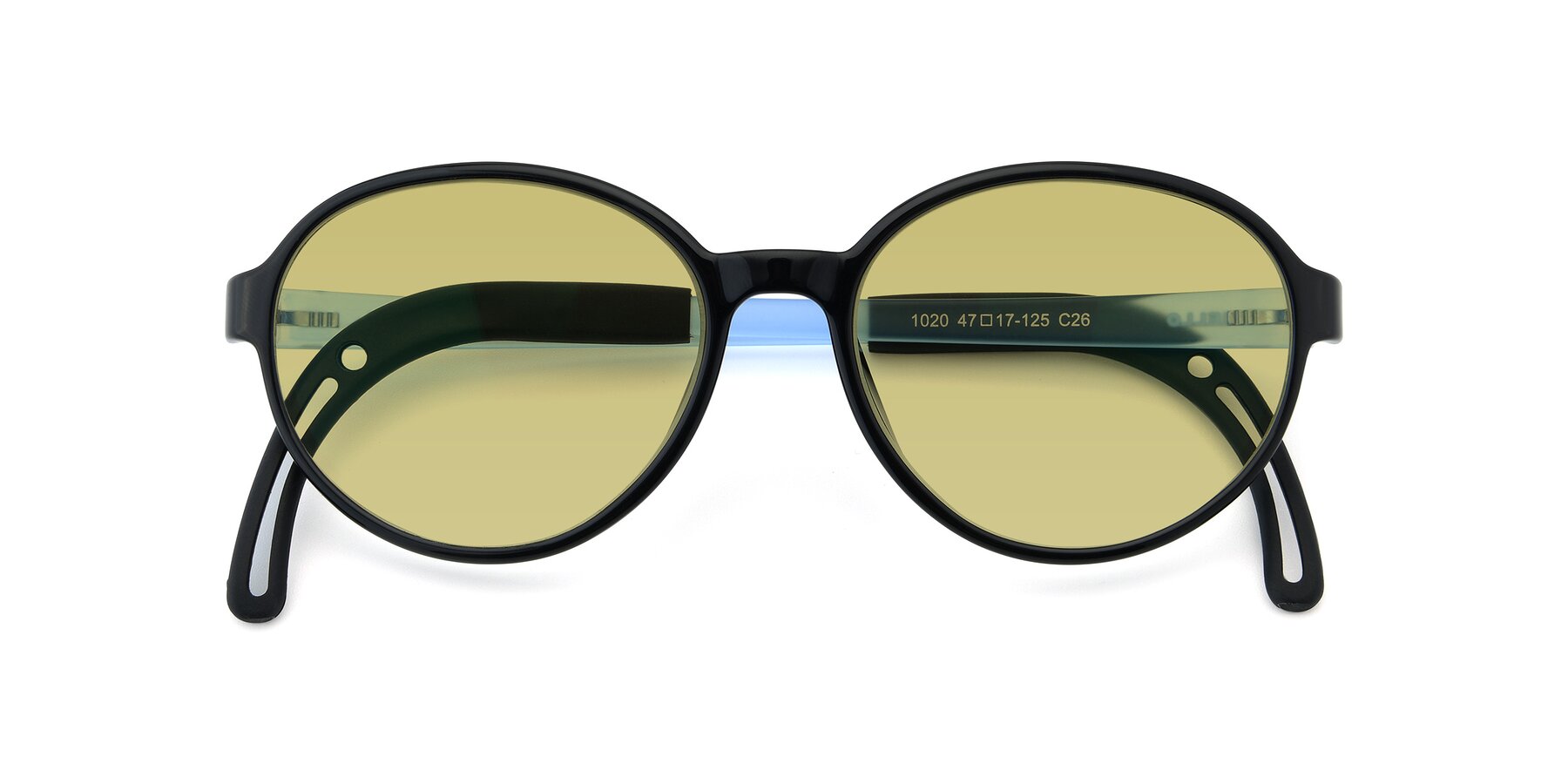 Folded Front of 1020 in Black-Blue with Medium Champagne Tinted Lenses