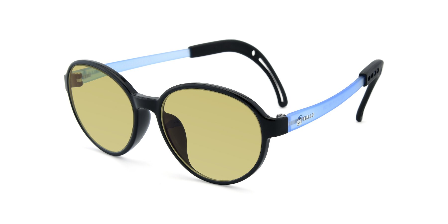 Angle of 1020 in Black-Blue with Medium Champagne Tinted Lenses