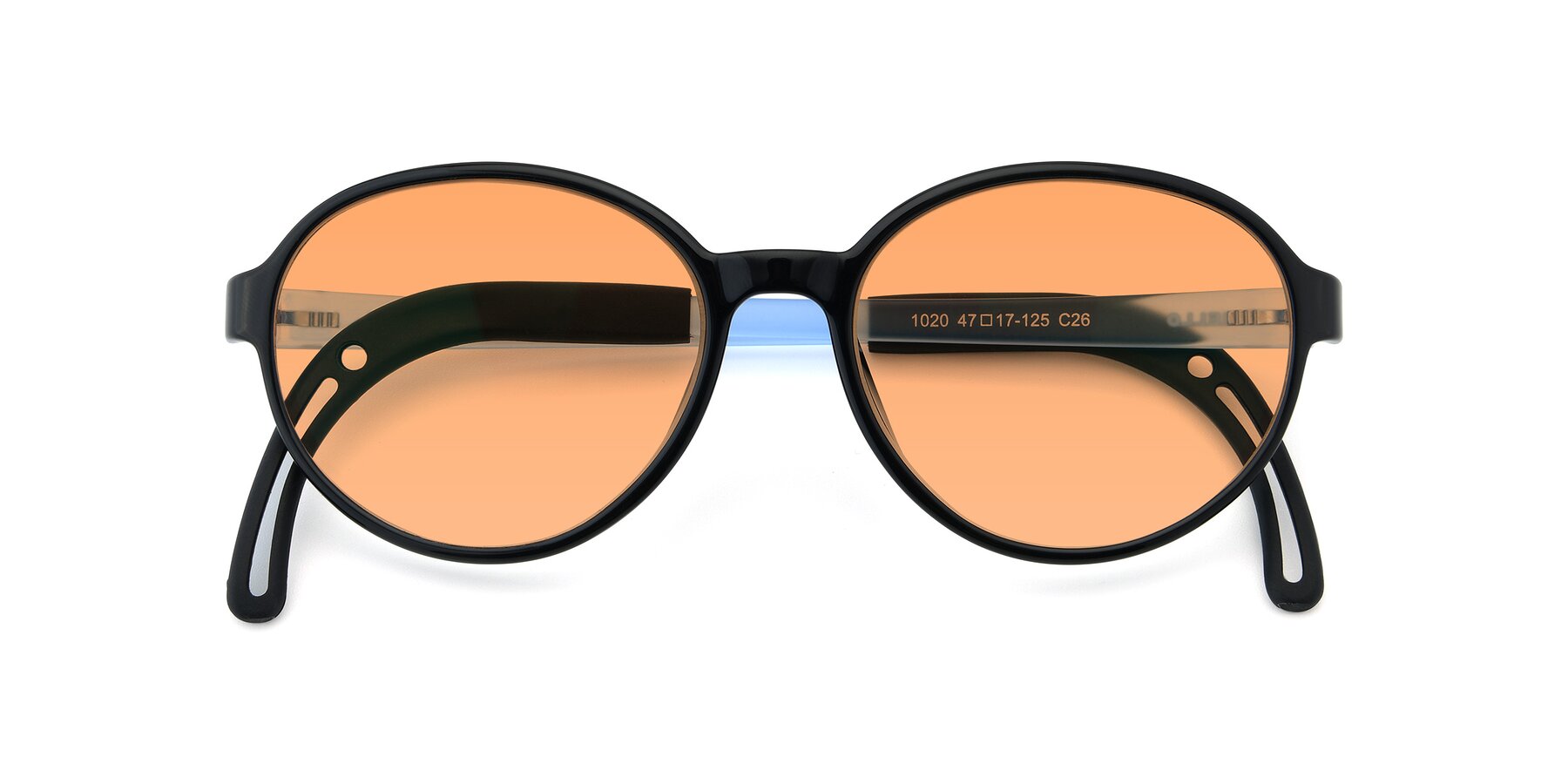 Folded Front of 1020 in Black-Blue with Medium Orange Tinted Lenses