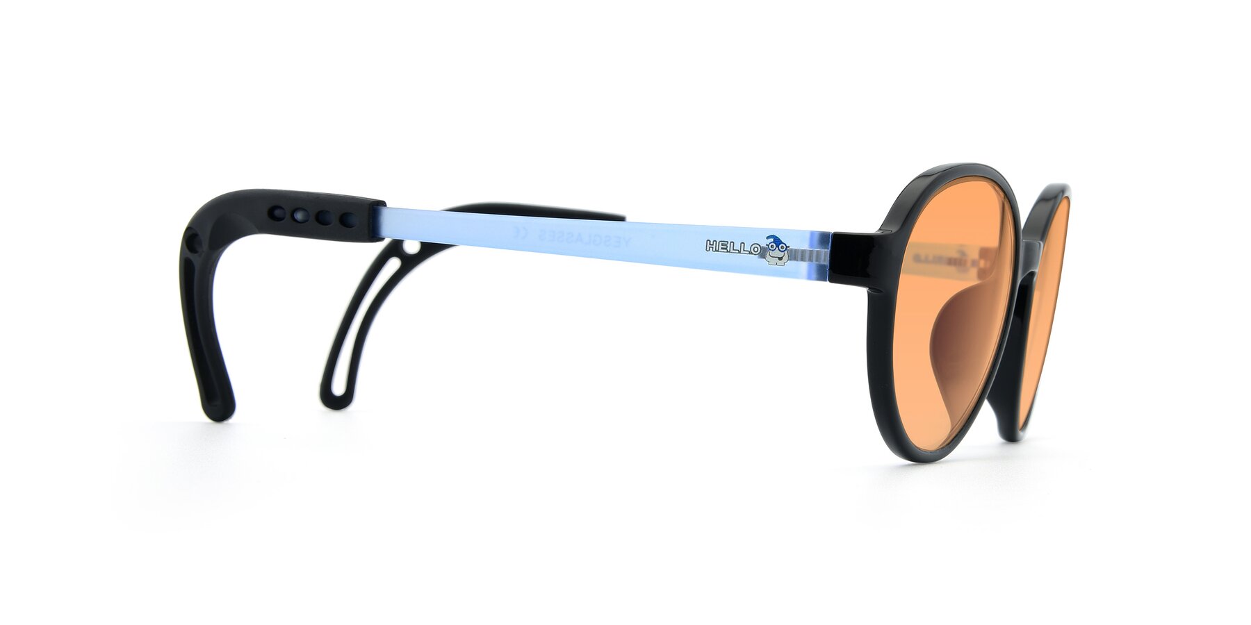 Side of 1020 in Black-Blue with Medium Orange Tinted Lenses