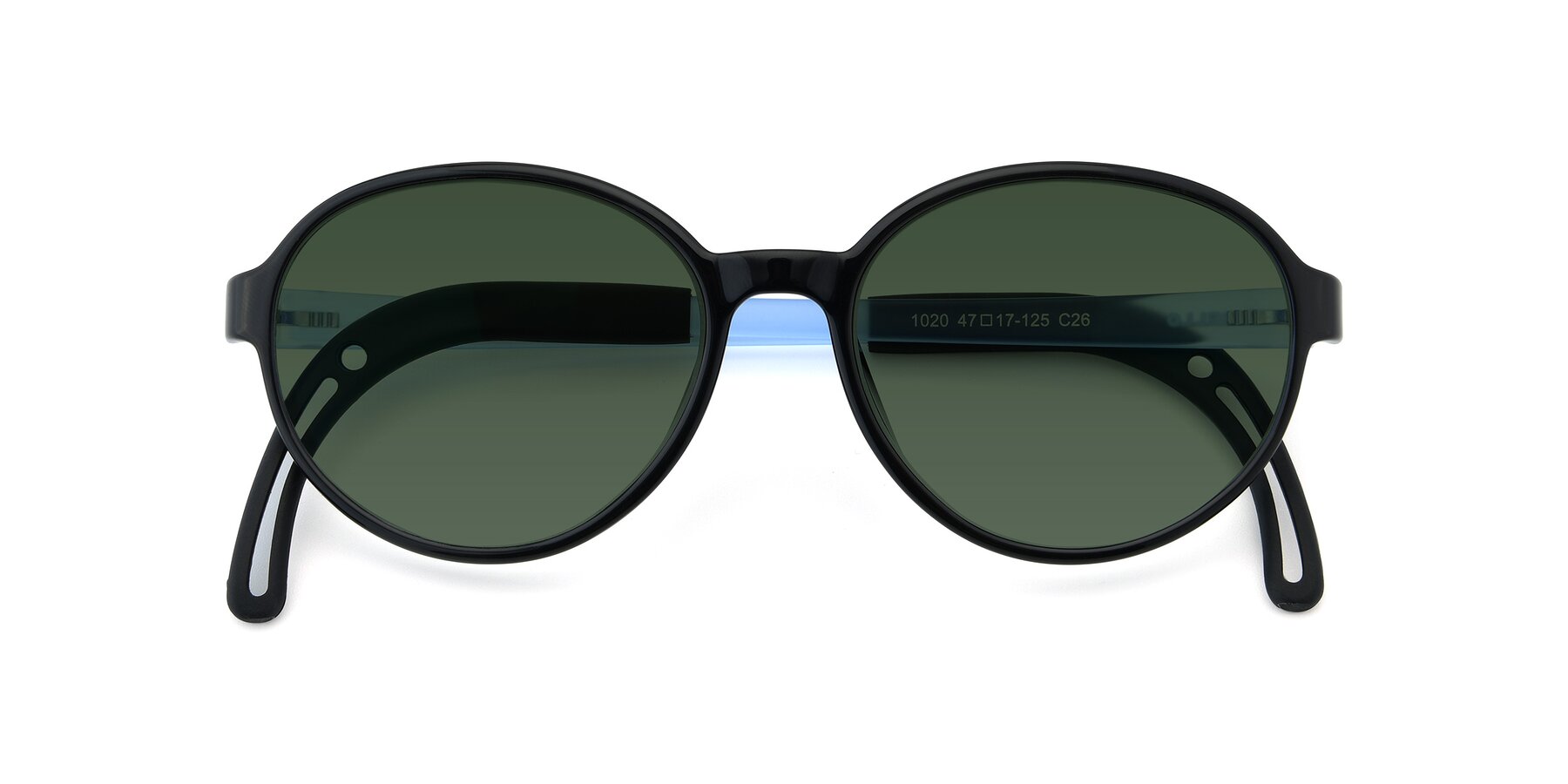 Folded Front of 1020 in Black-Blue with Green Tinted Lenses