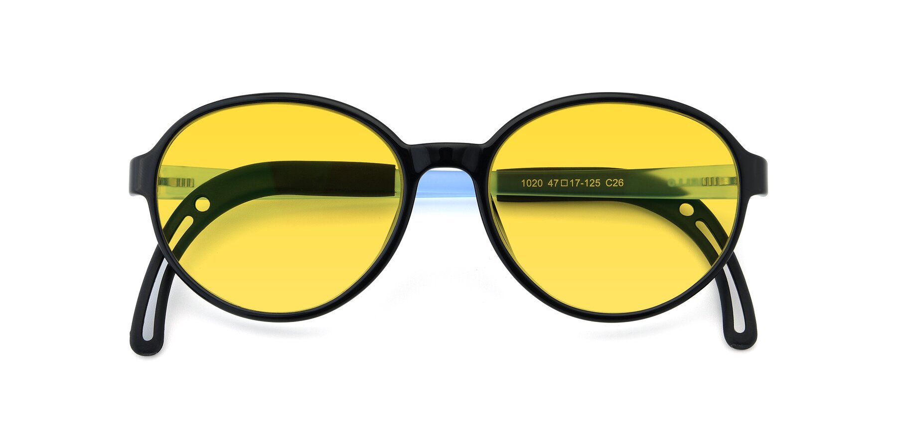 Folded Front of 1020 in Black-Blue with Yellow Tinted Lenses