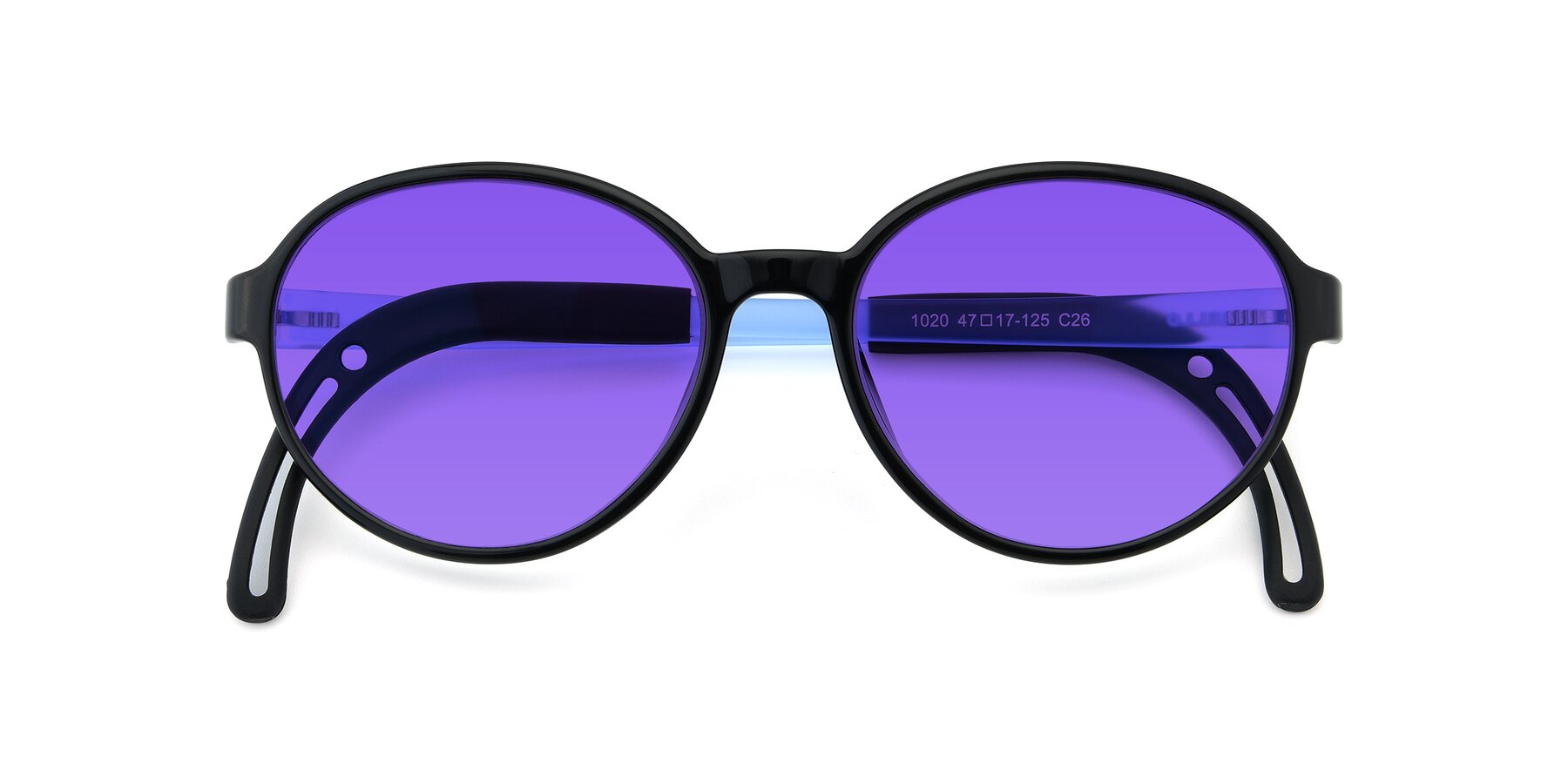 Folded Front of 1020 in Black-Blue with Purple Tinted Lenses