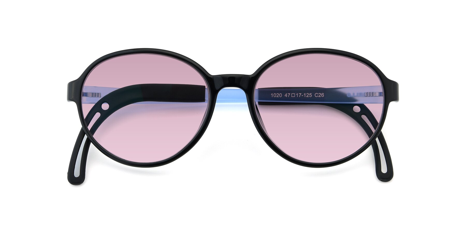 Folded Front of 1020 in Black-Blue with Light Wine Tinted Lenses