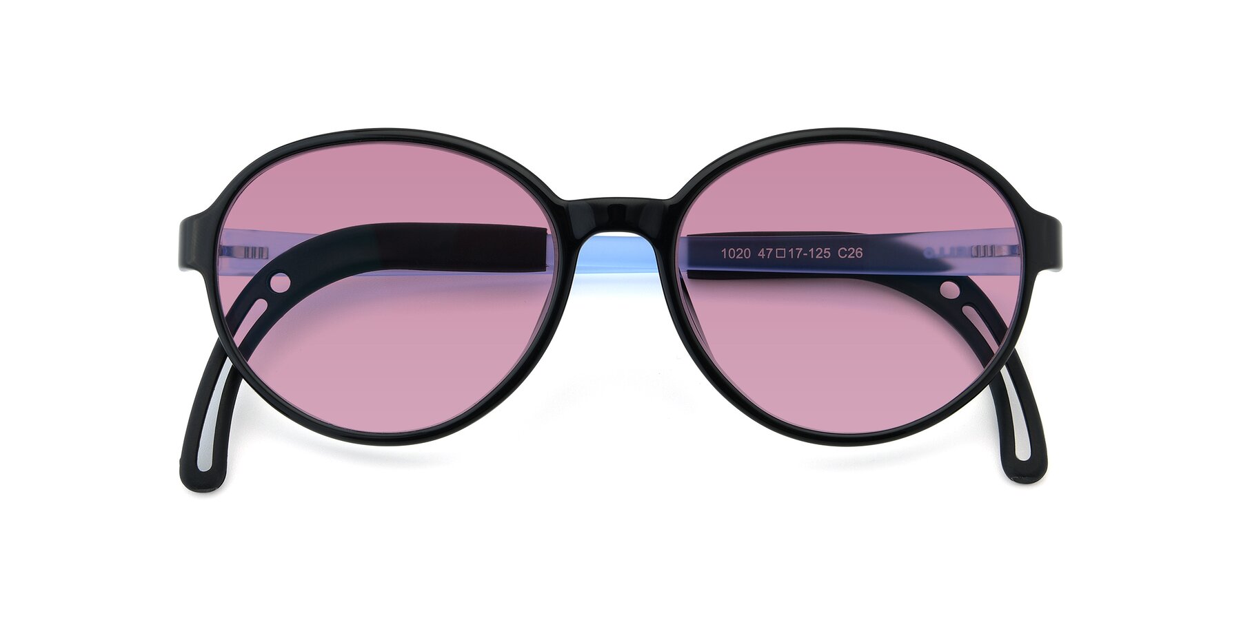 Folded Front of 1020 in Black-Blue with Medium Wine Tinted Lenses