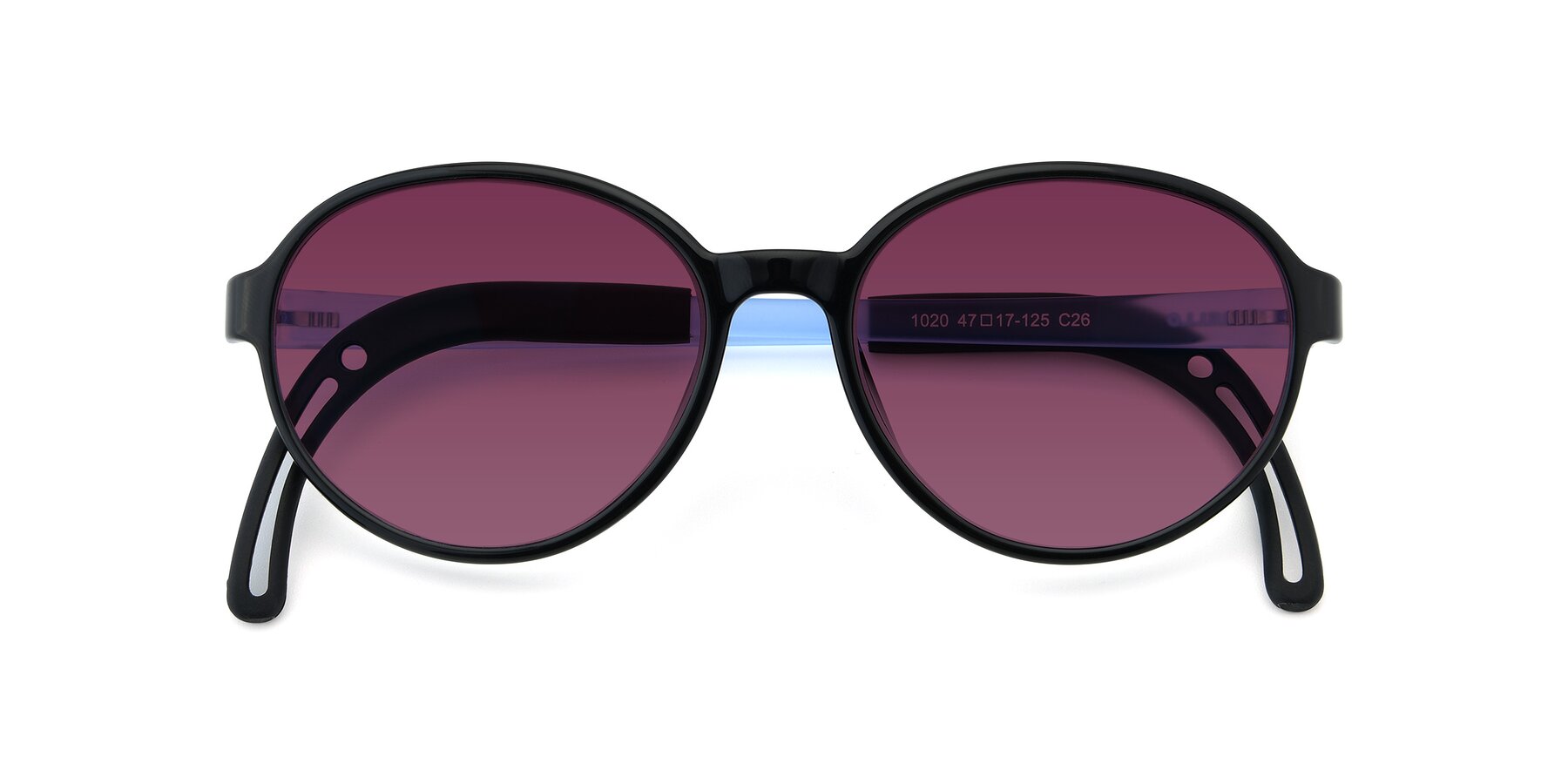 Folded Front of 1020 in Black-Blue with Wine Tinted Lenses