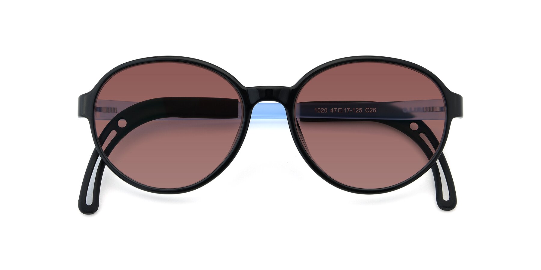 Folded Front of 1020 in Black-Blue with Garnet Tinted Lenses