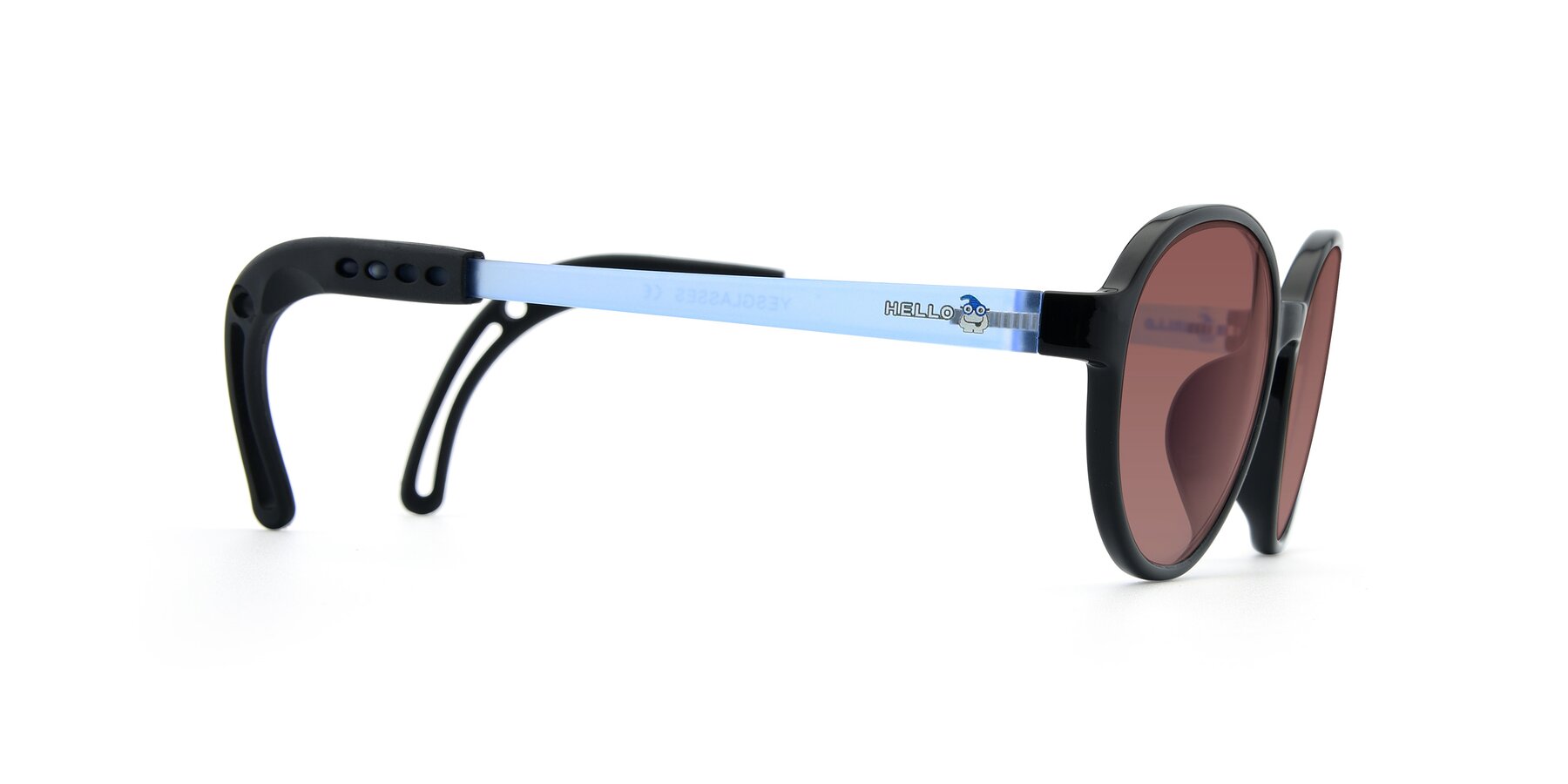 Side of 1020 in Black-Blue with Garnet Tinted Lenses