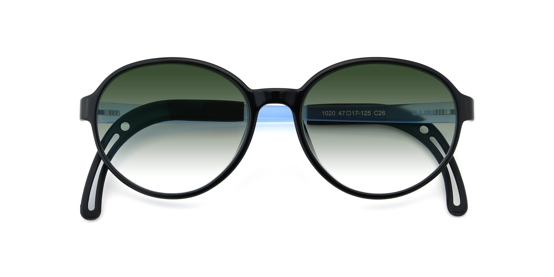 Folded Front of 1020 in Black-Blue with Green Gradient Lenses