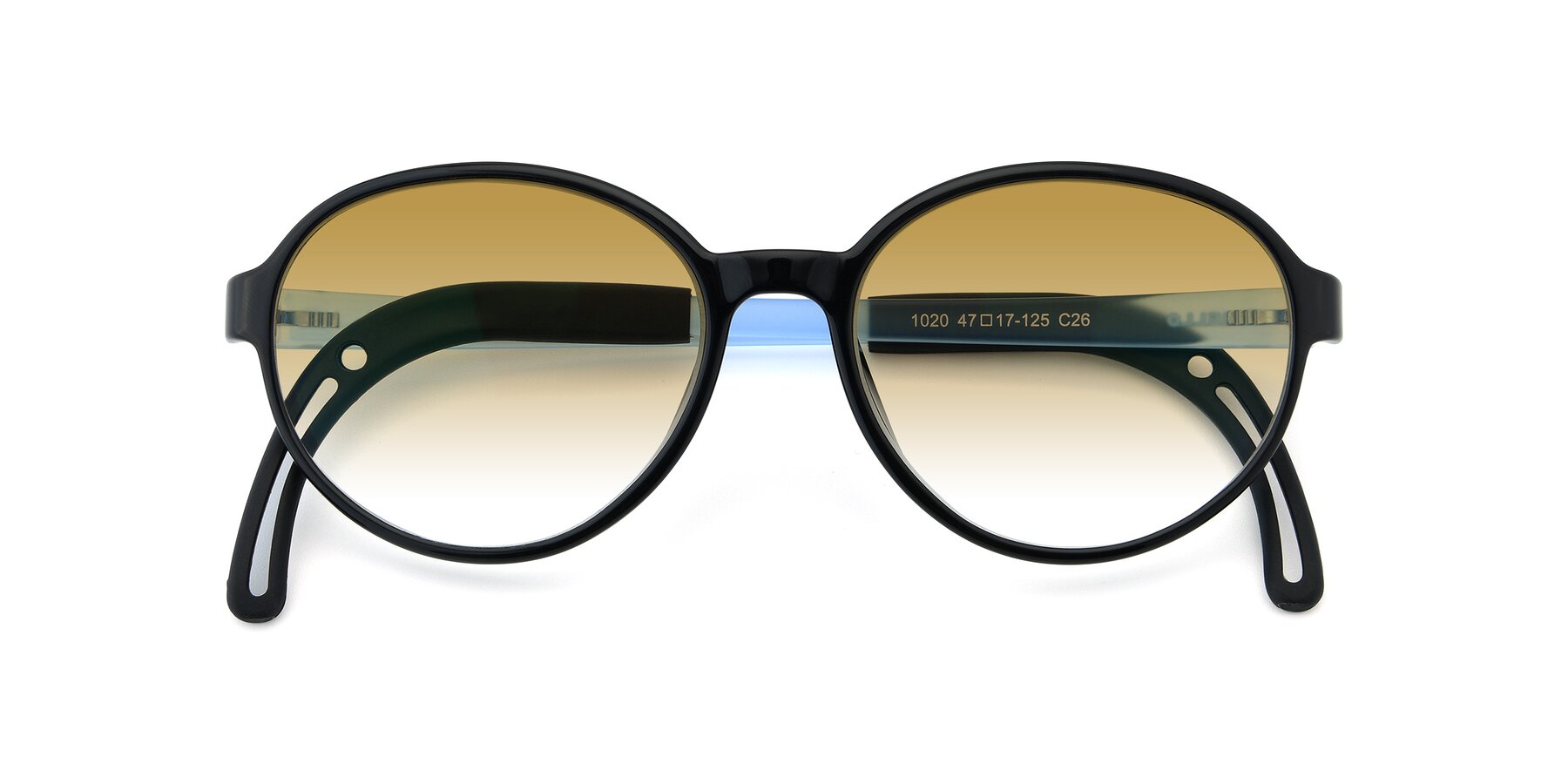 Folded Front of 1020 in Black-Blue with Champagne Gradient Lenses