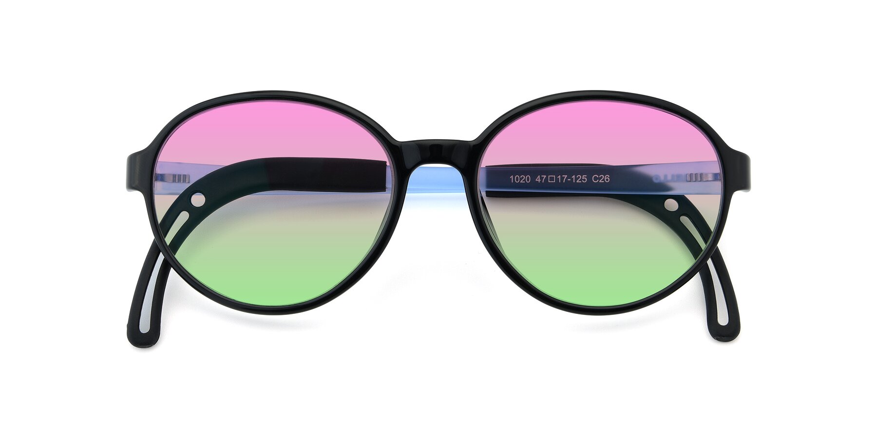 Folded Front of 1020 in Black-Blue with Pink / Green Gradient Lenses