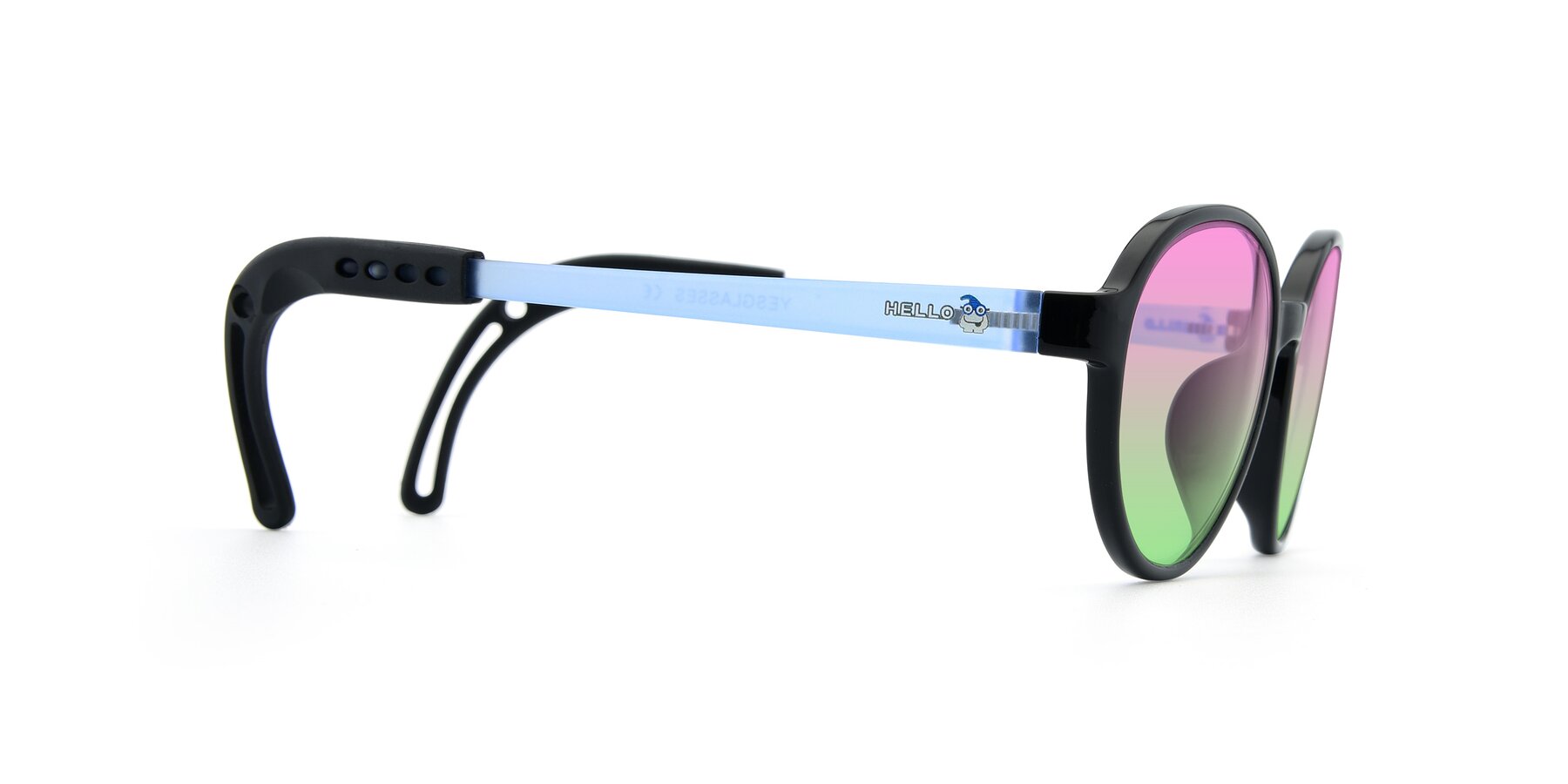 Side of 1020 in Black-Blue with Pink / Green Gradient Lenses